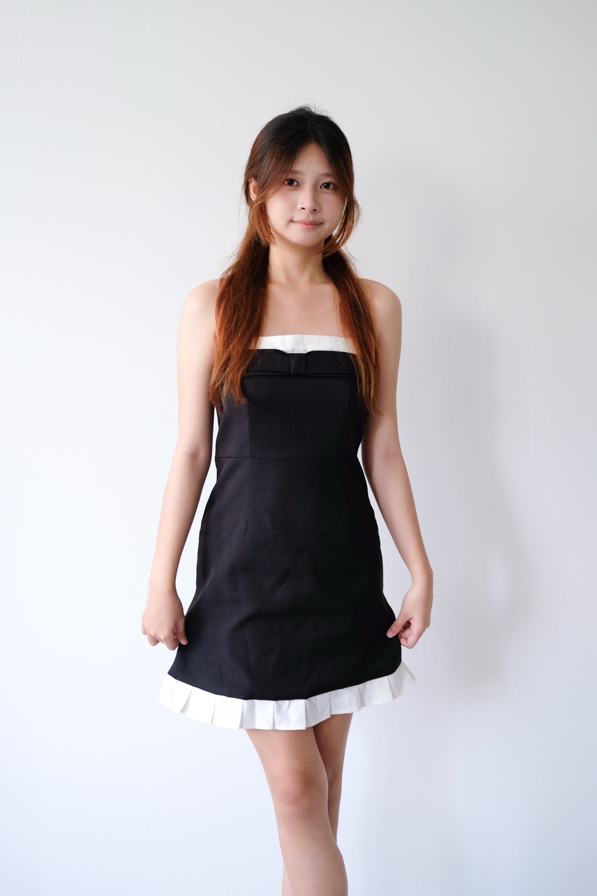 Tube Ribbon Ruffle Mini Dress