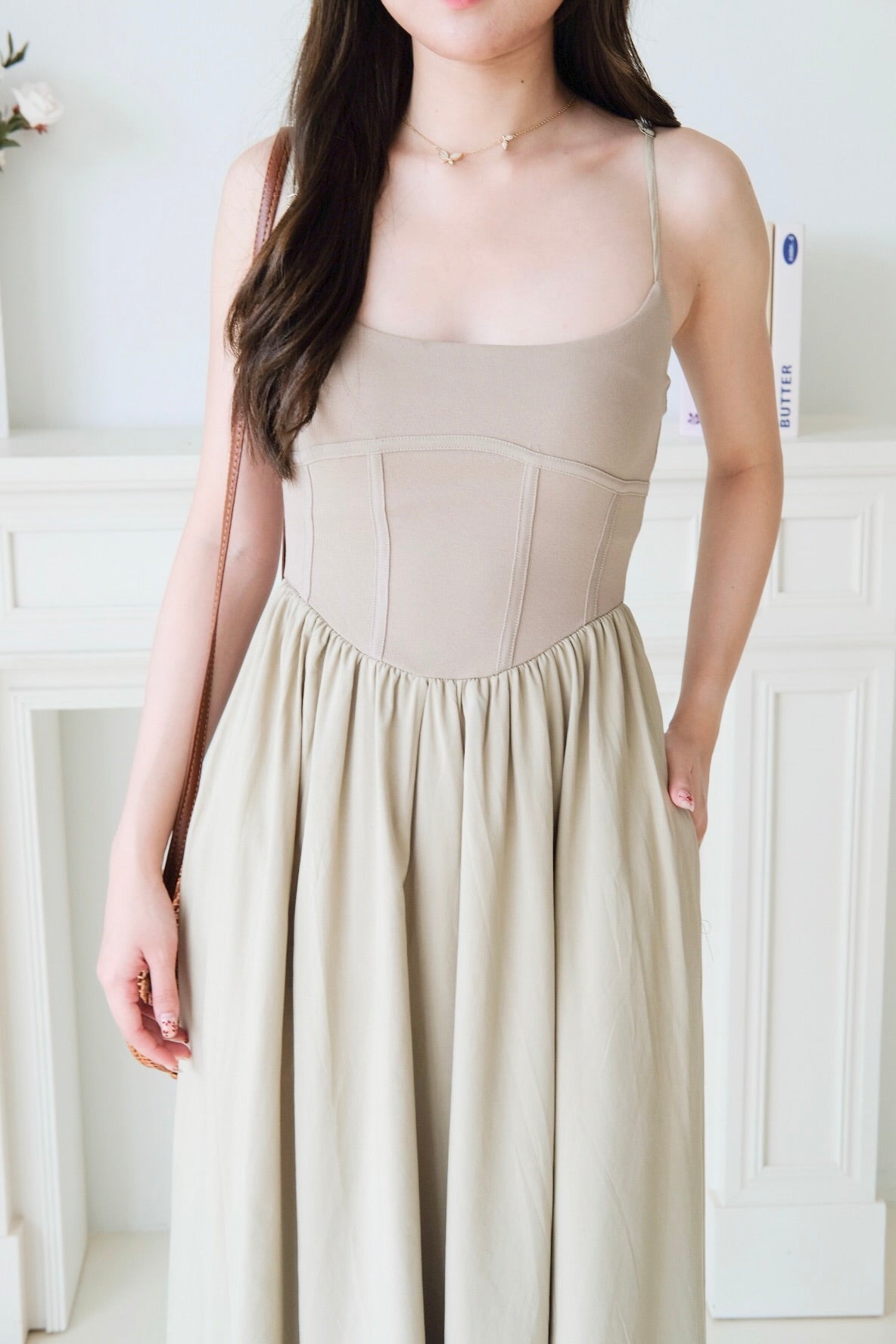 Clara Corset Maxi Dress (Olive)