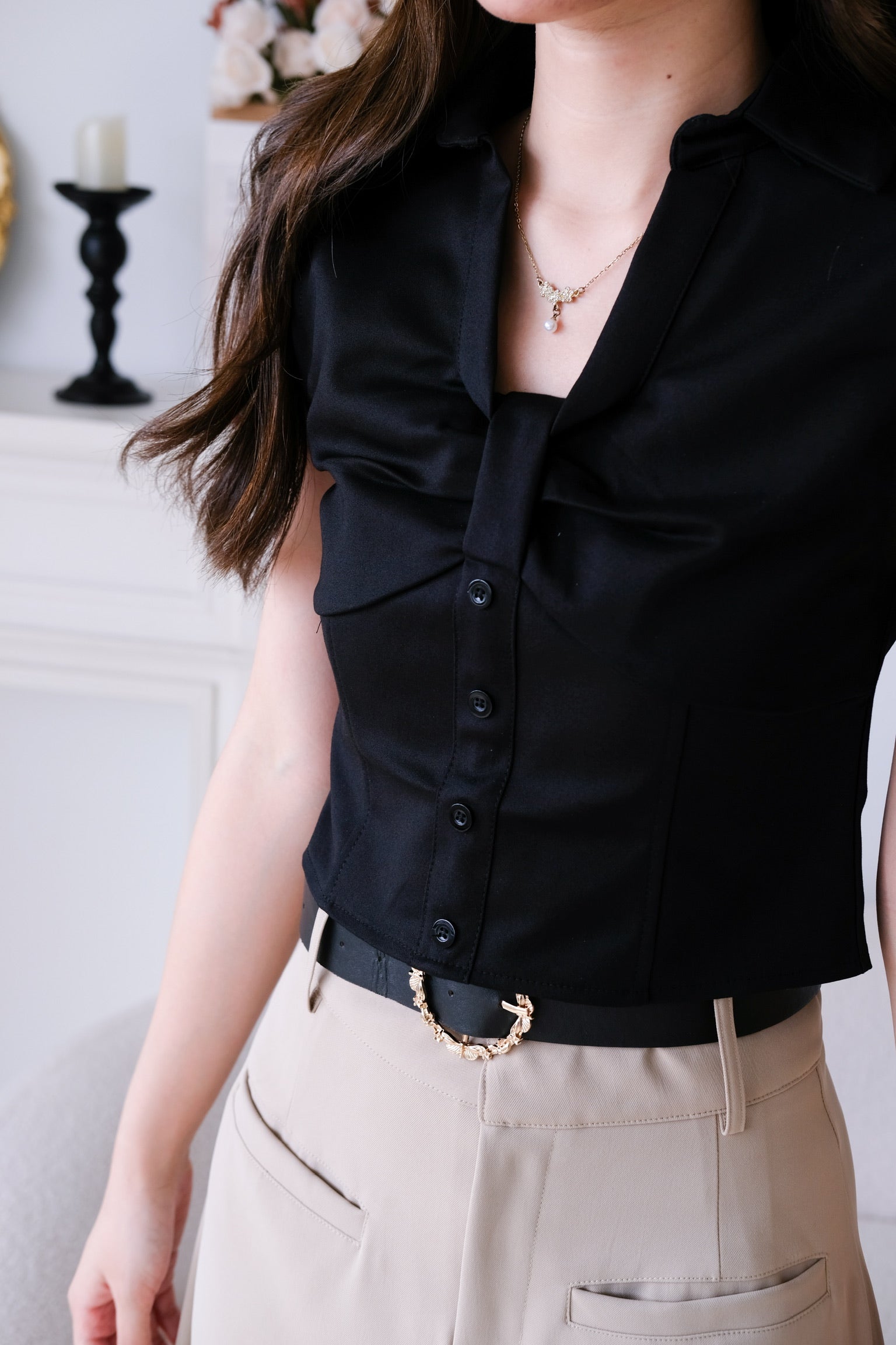 Thea Collared Work Top (Black)
