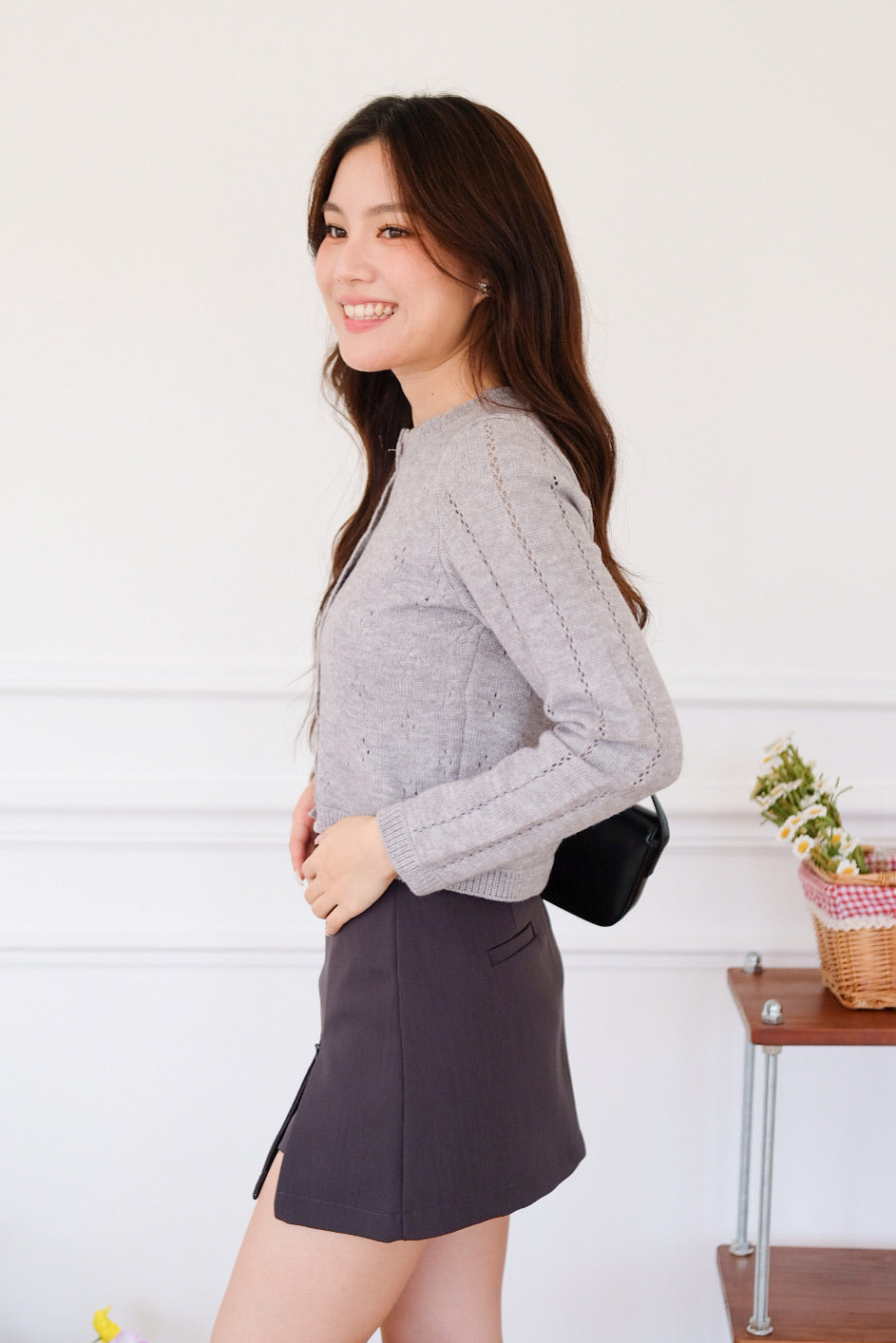 Mirae Soft Fuzzy Knit Cardigan (Grey)