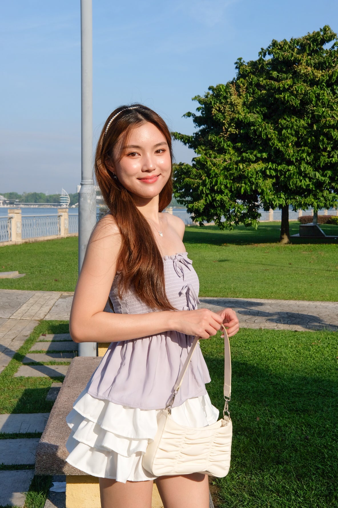 Althea Smocked Bow Tube Top (Purplish Grey)