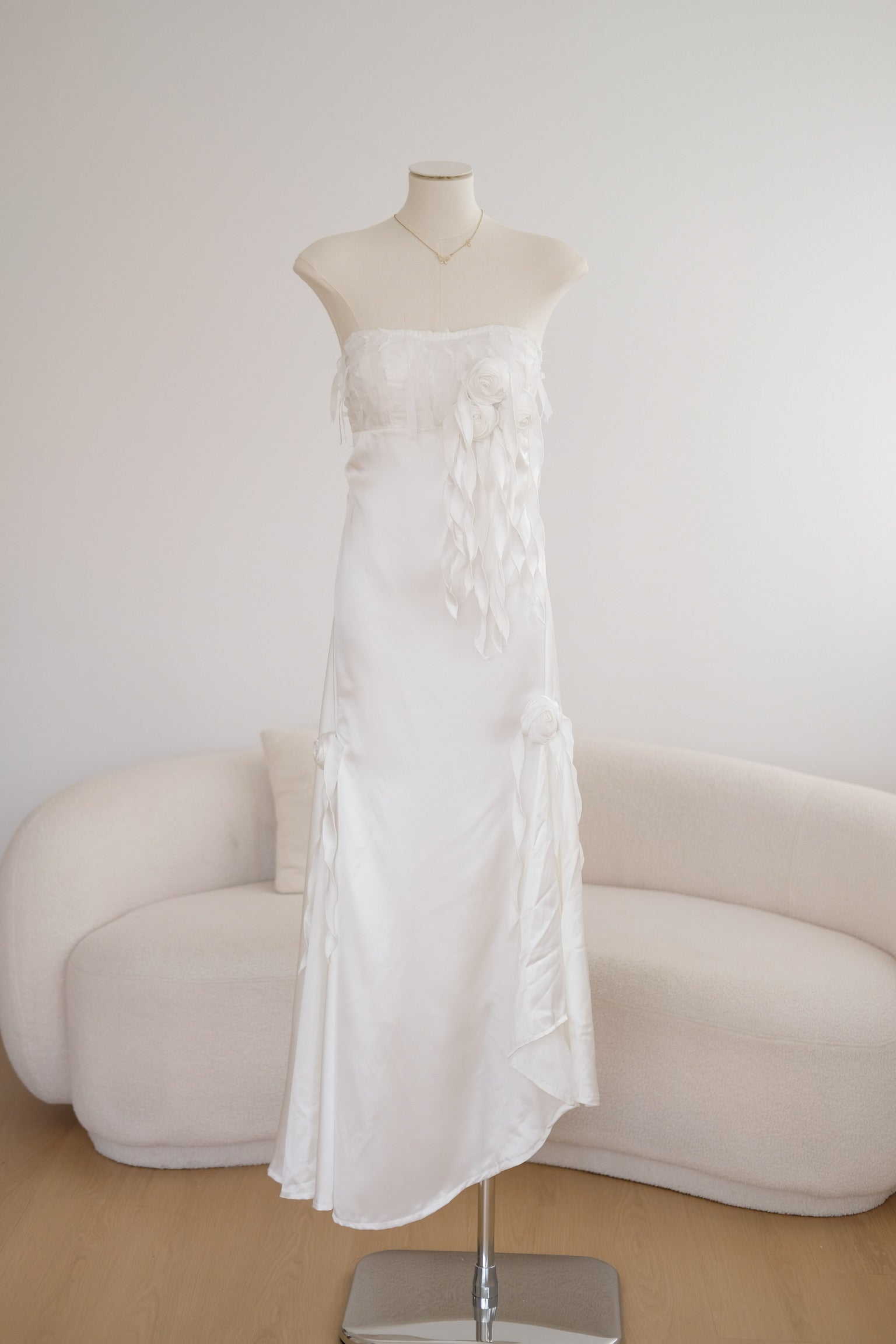 White Satin Rose Tube Dress