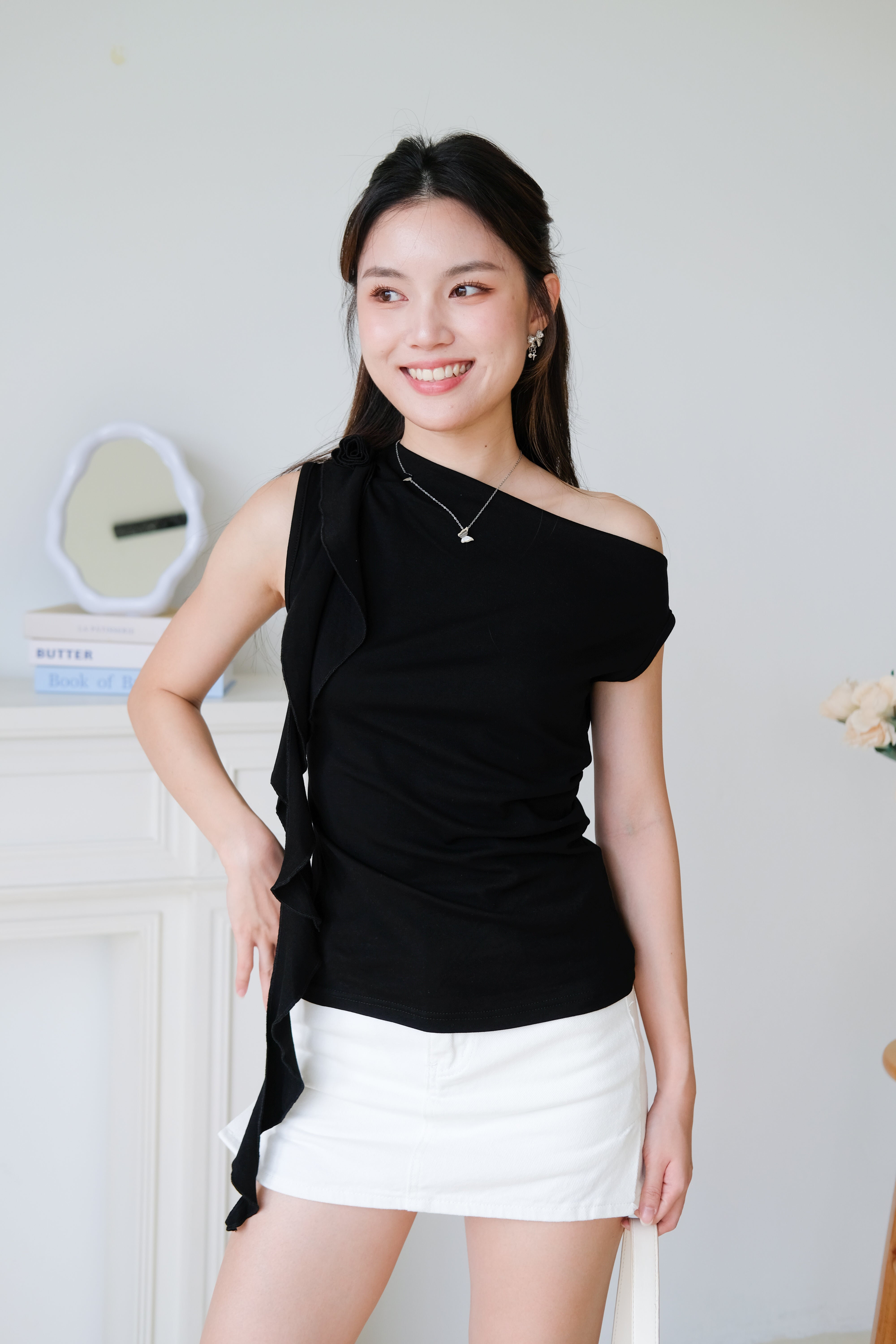 Elora Ruffle Toga Top (Black)