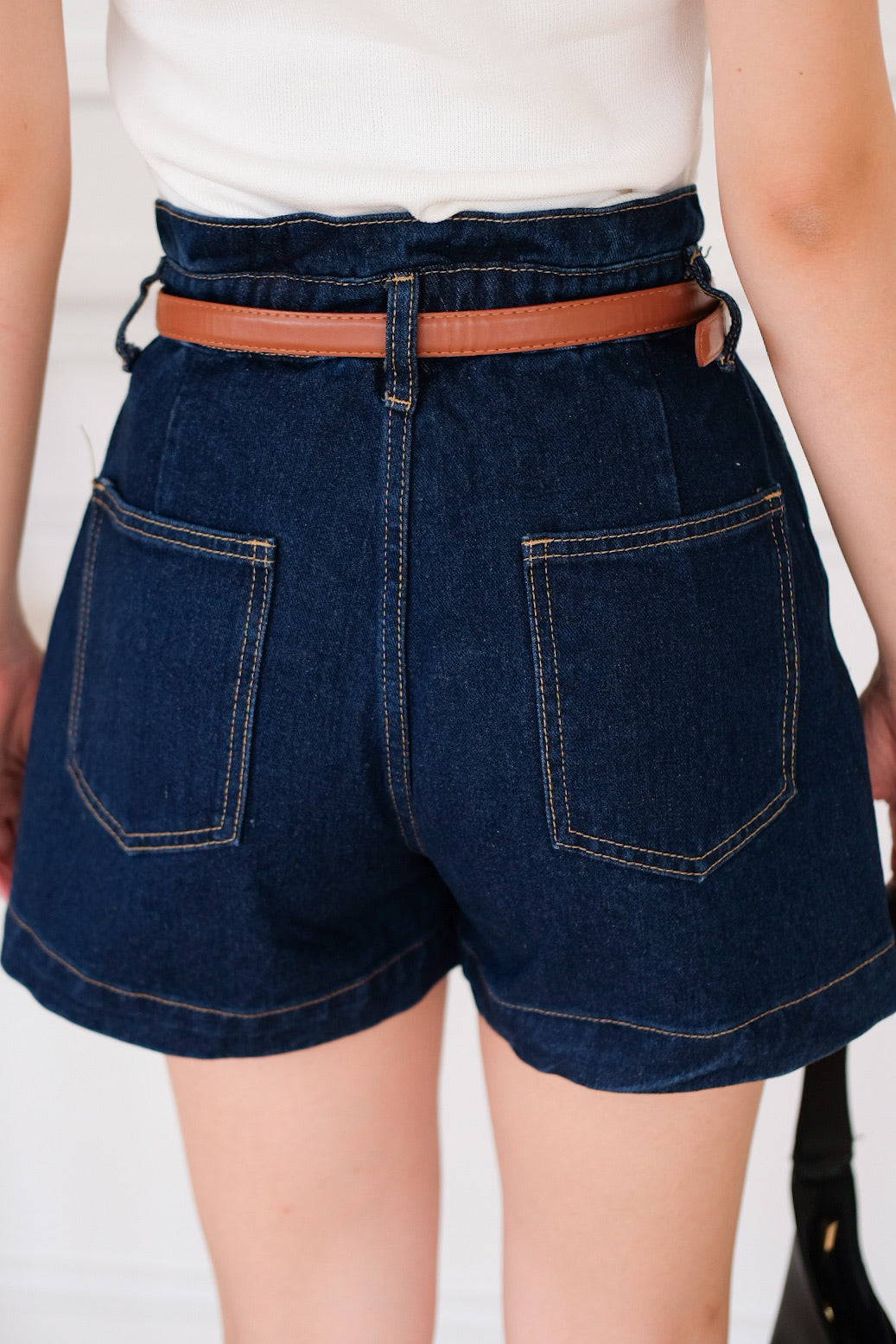 Hudson Belted High Waist Denim Shorts (Dark Blue)