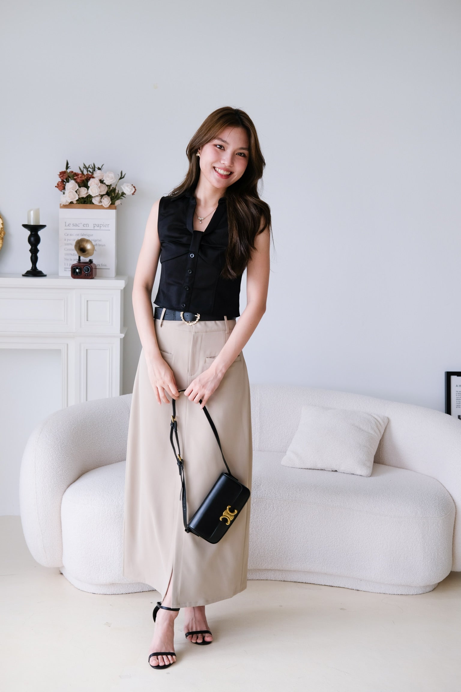 Josie Front Slit Maxi Straight Skirt (Khaki)