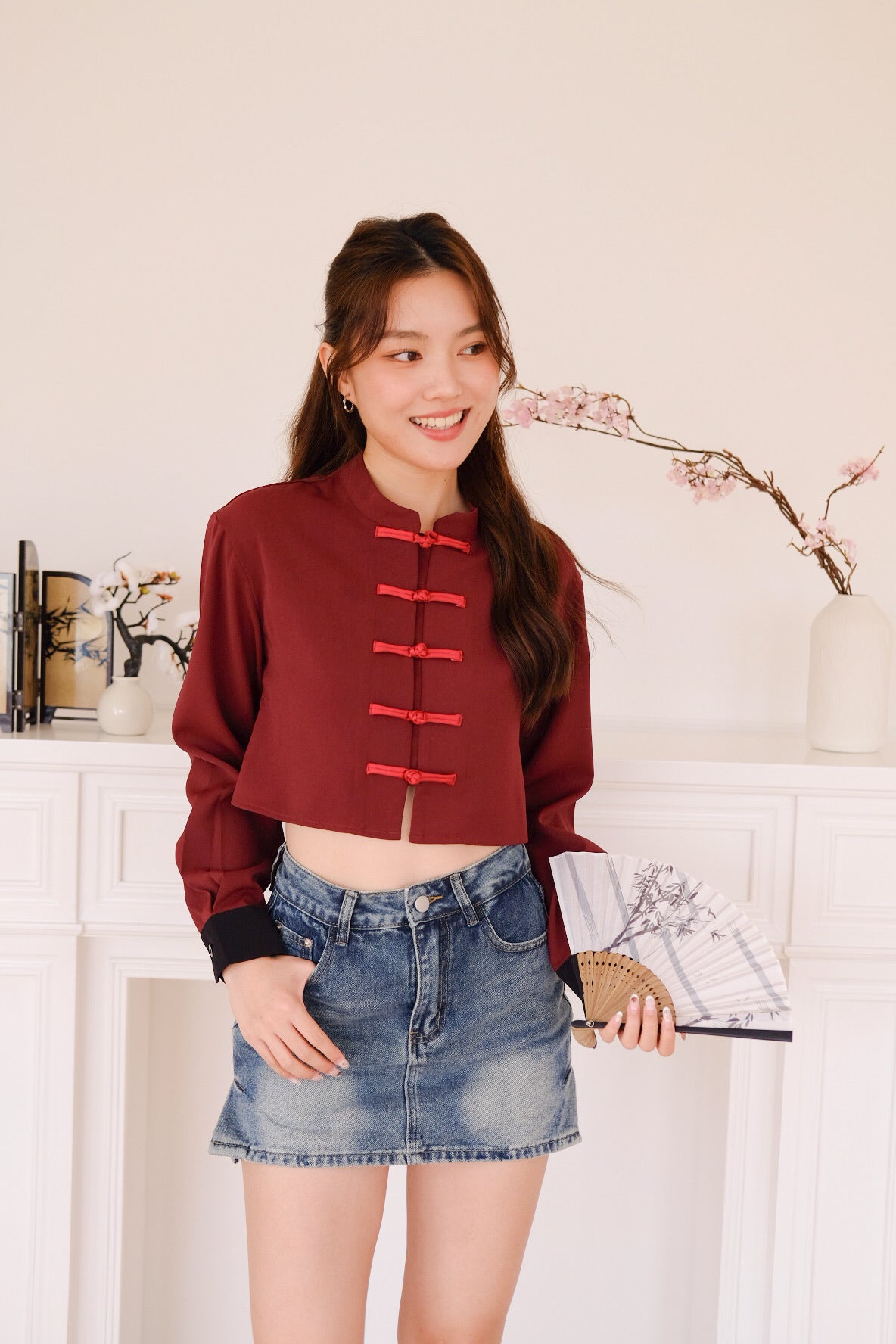 和妍 Yan Long Sleeves Crop Top (Wine)