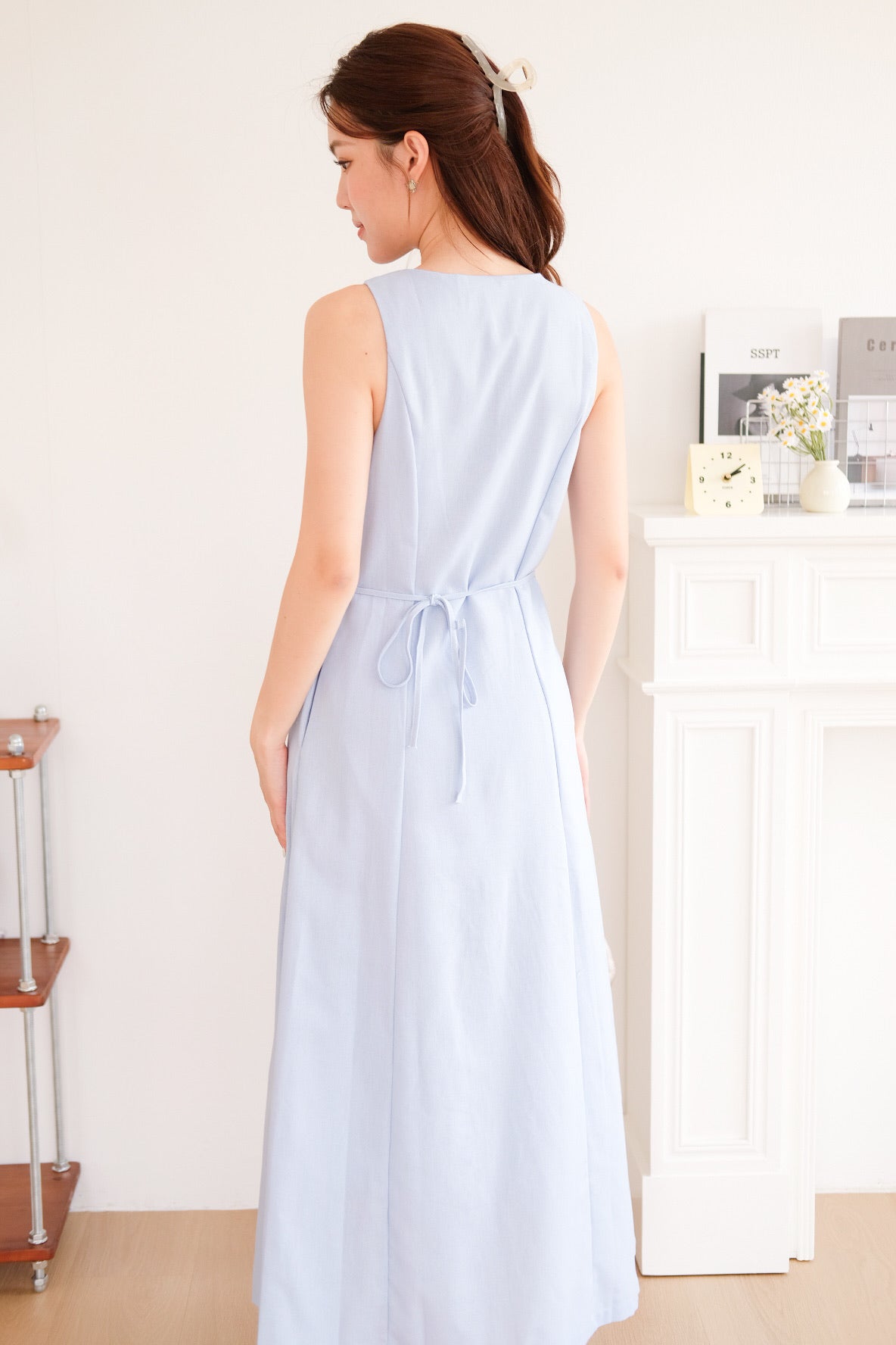 Arlette Button Linen Maxi Dress (Sky Blue)