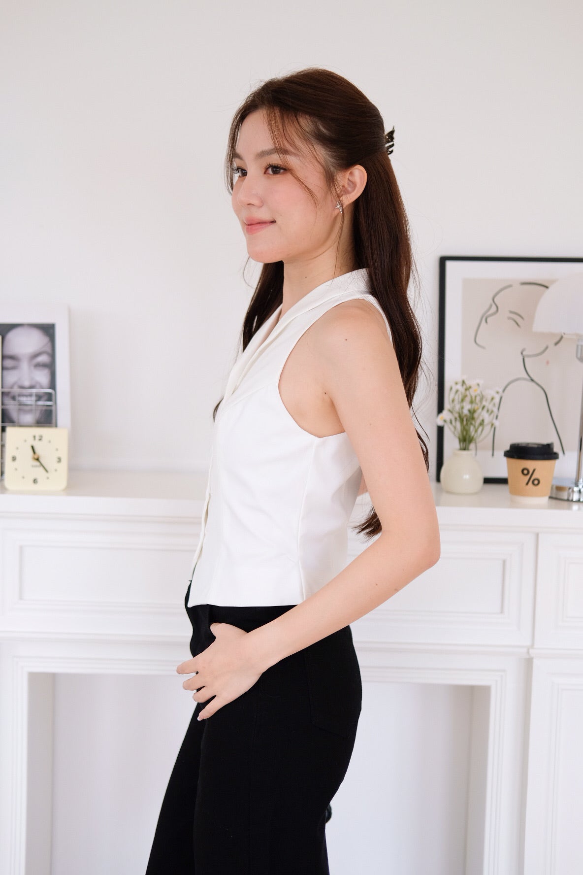 Selene Crop Vest Top (White)
