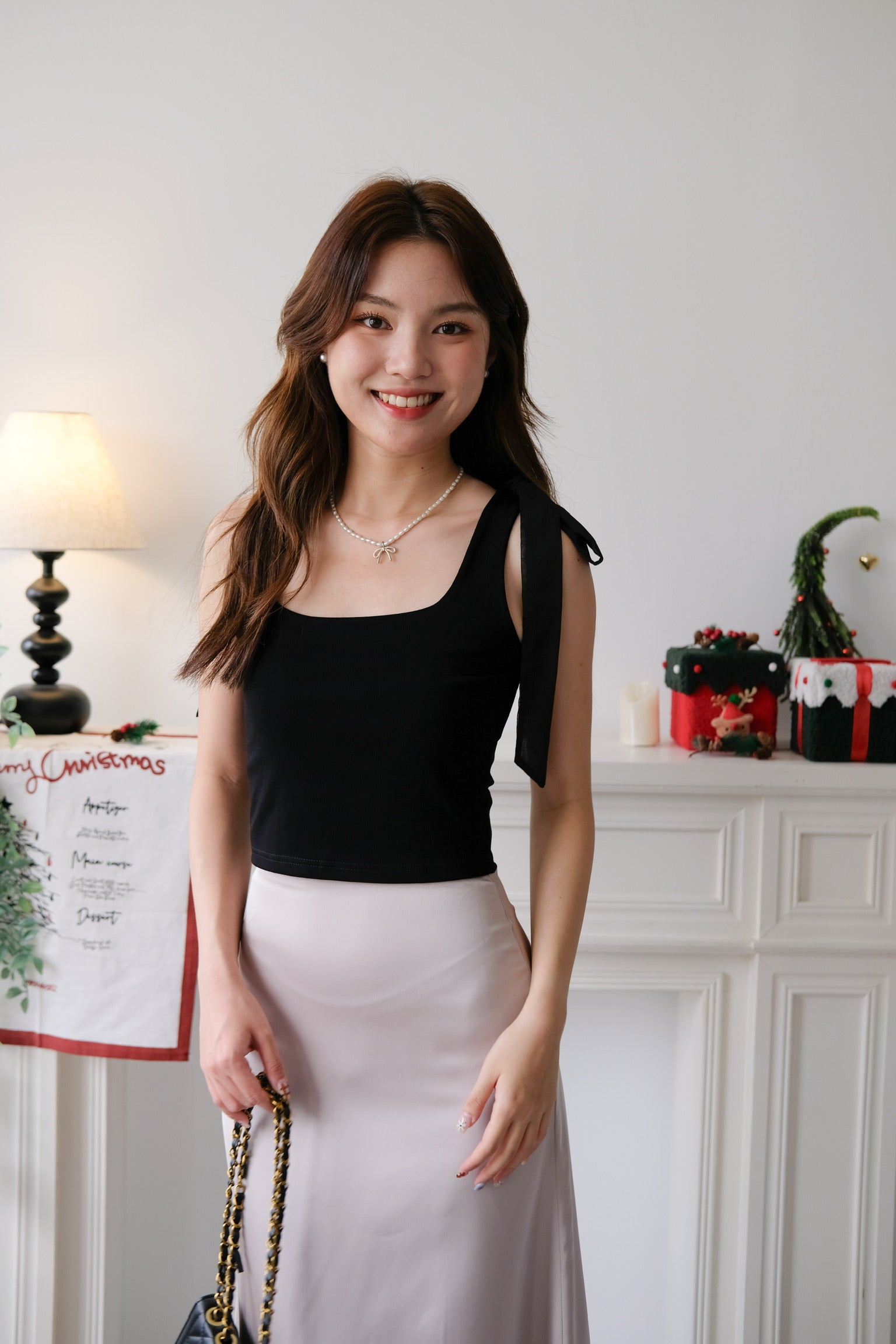 Bridget Self Tie Ribbon Crop Top (Black)