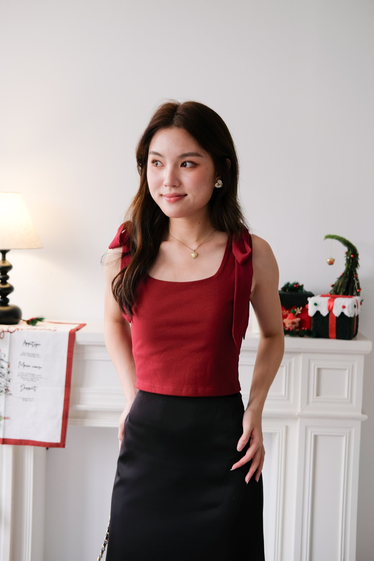 Bridget Self Tie Ribbon Crop Top (Maroon)