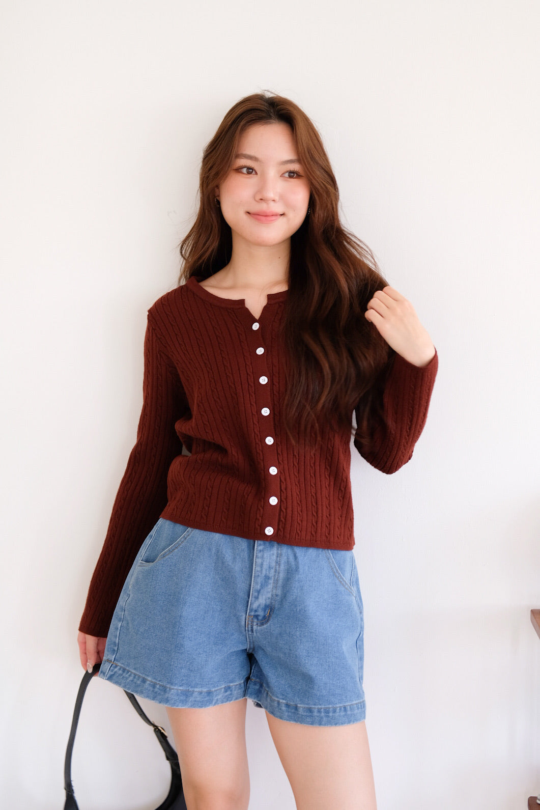 Sharlyn Cable Knit Cardigan (Maroon)