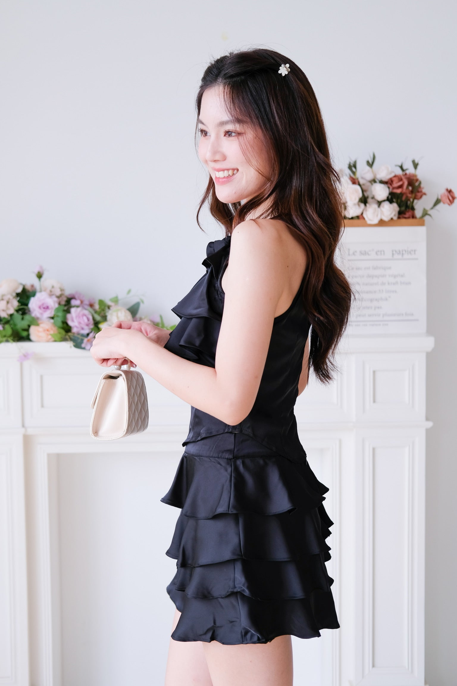 Rosalie Ruffle Tiered Halter Set (Black)
