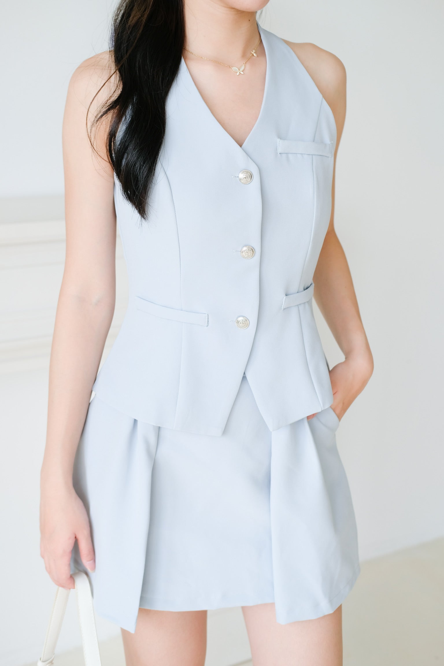 Megan Classic Vest Set (Dusty Blue)