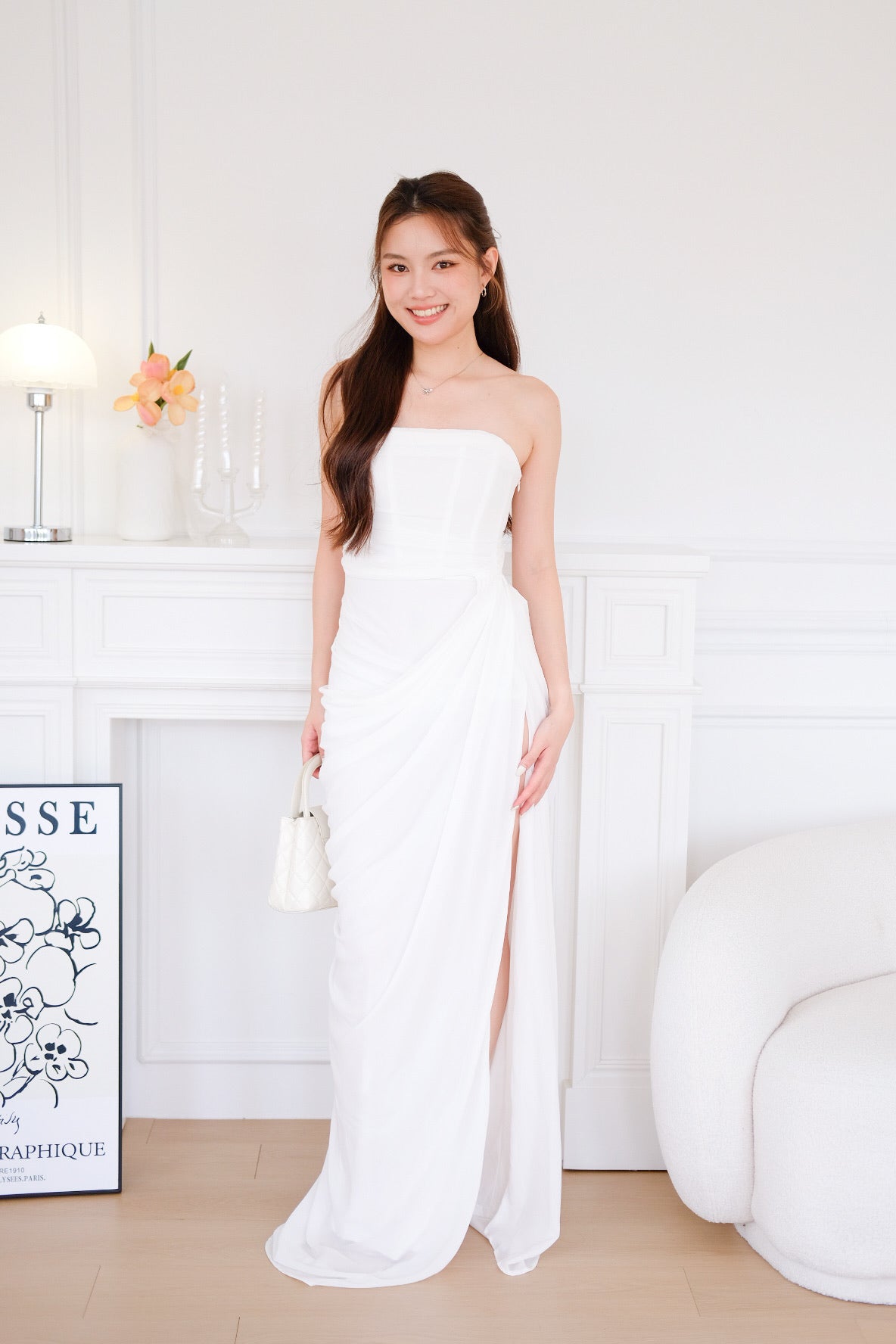 Seraphina Tube Corset Slit Maxi Dress (White)