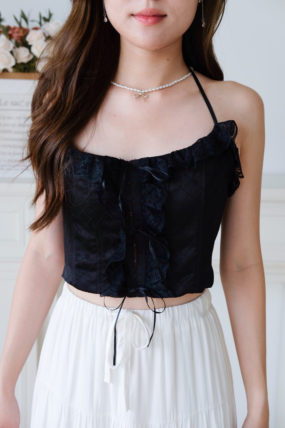 Alianna Lace Corset Crop Top (Black)