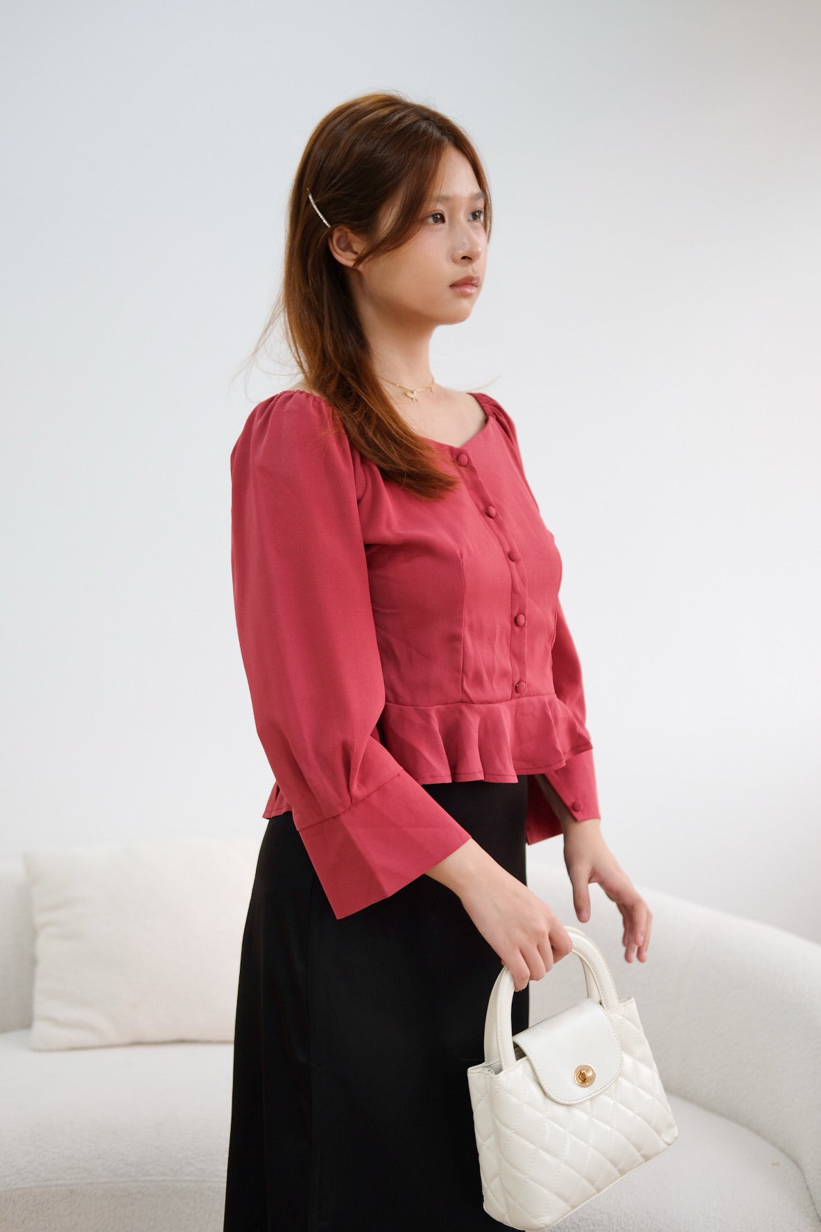Red Ruffle Long Sleeves Top