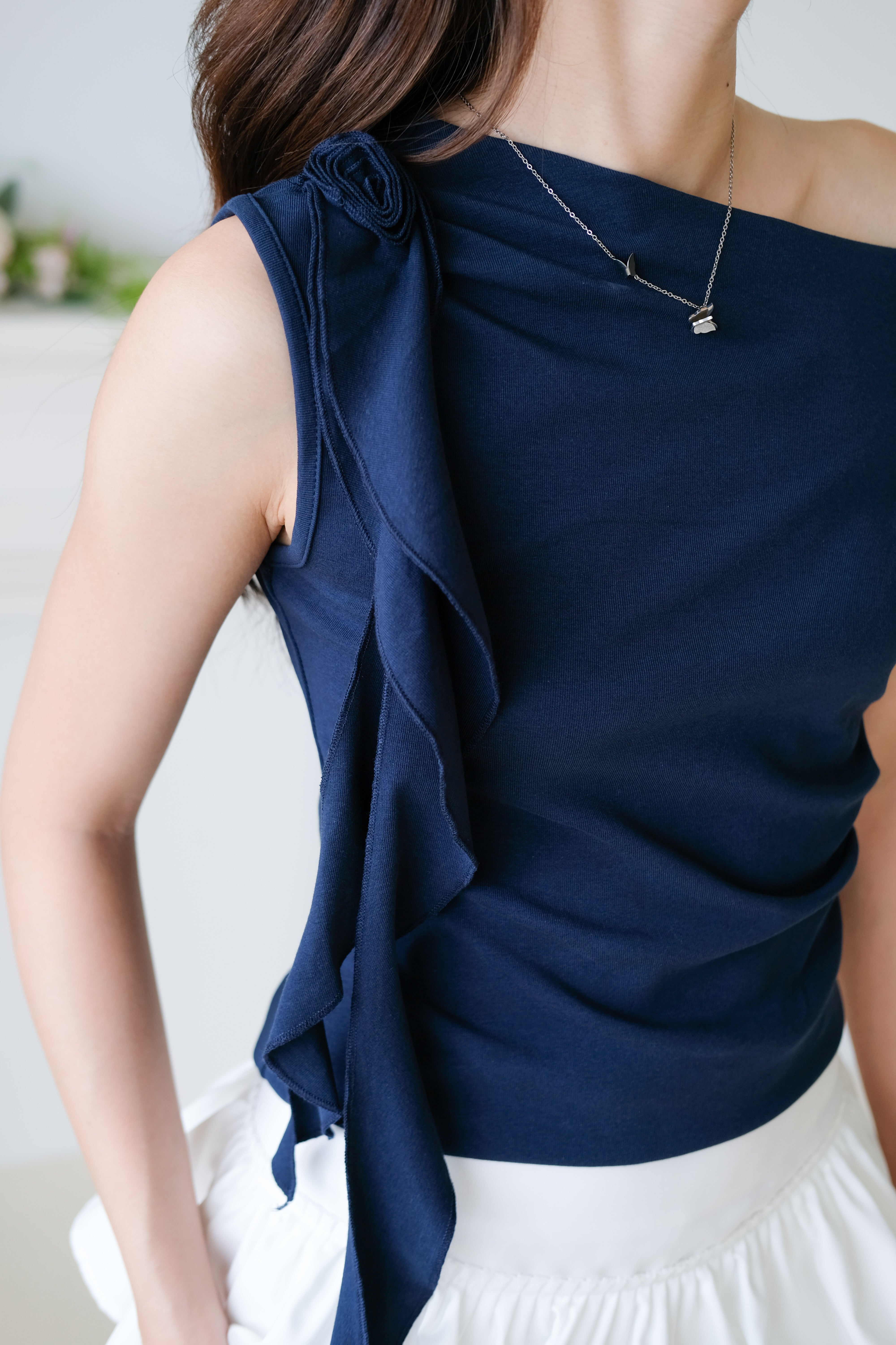 Elora Ruffle Toga Top (Navy Blue)