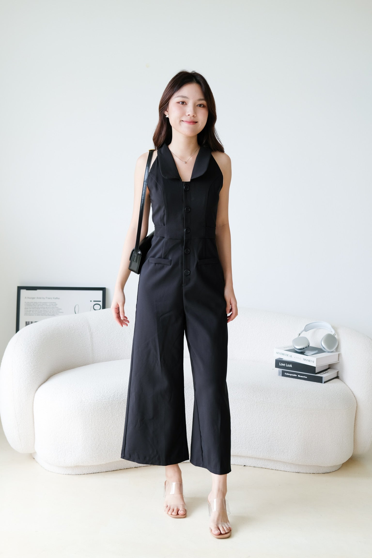 Day and Night Collared Long Jumpsuit (Black)