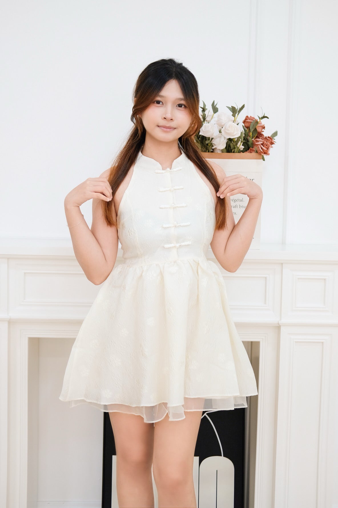 Cream Halter Bubble Cheongsam Dress