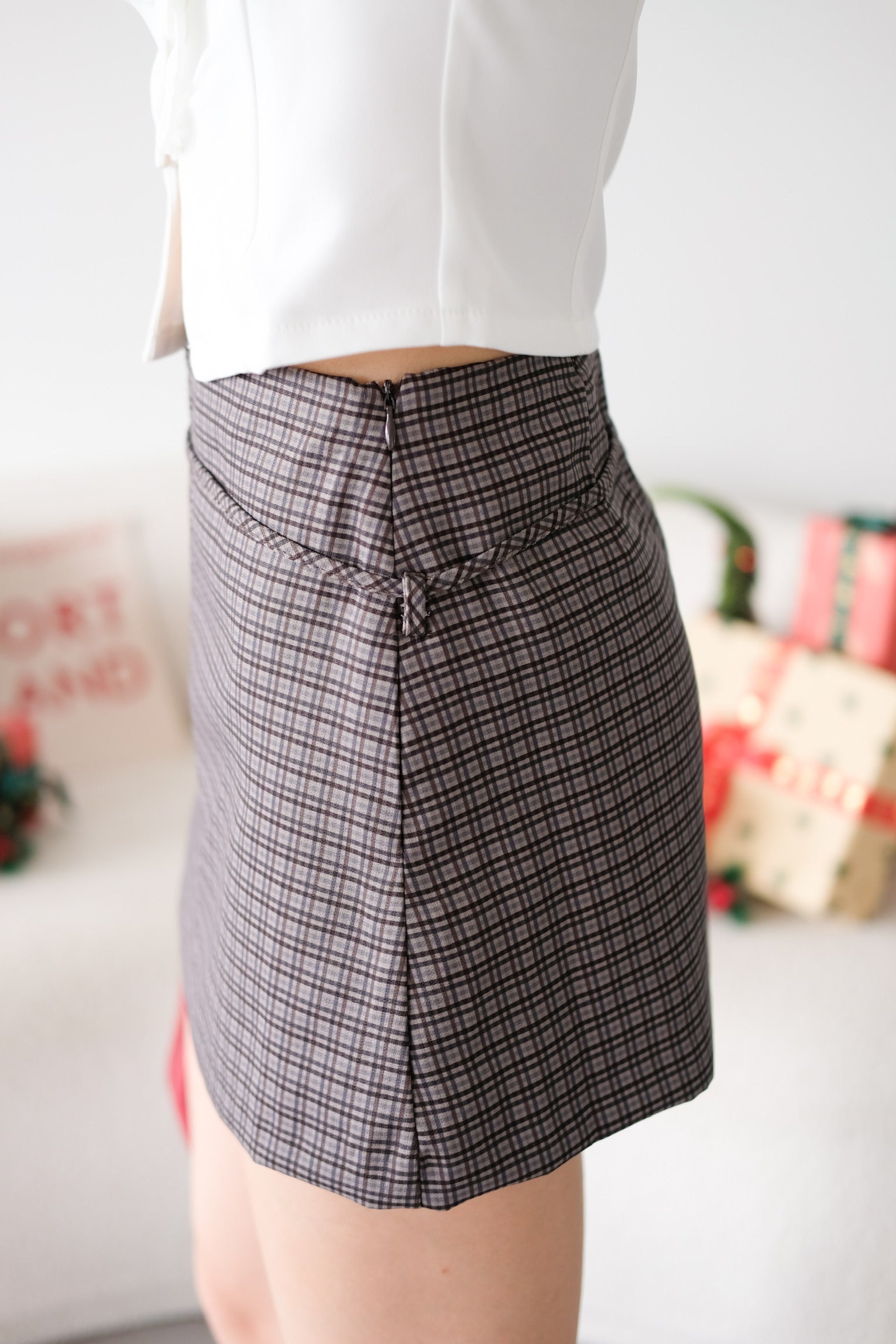 Tasha Mini Belt Skort (Plaid Brown)