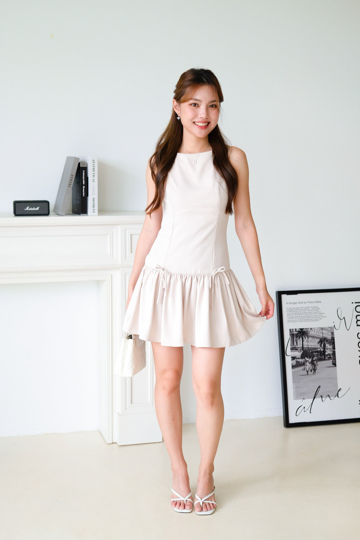 Lynette Low Waist Ribbon Dress (Ecru)