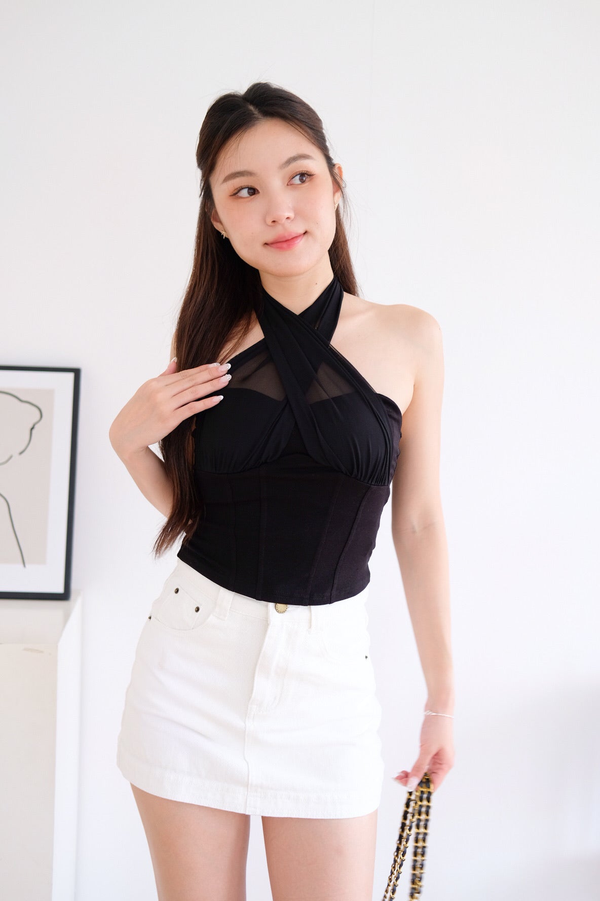 Siren Padded Halter Self Tie Top (Black)
