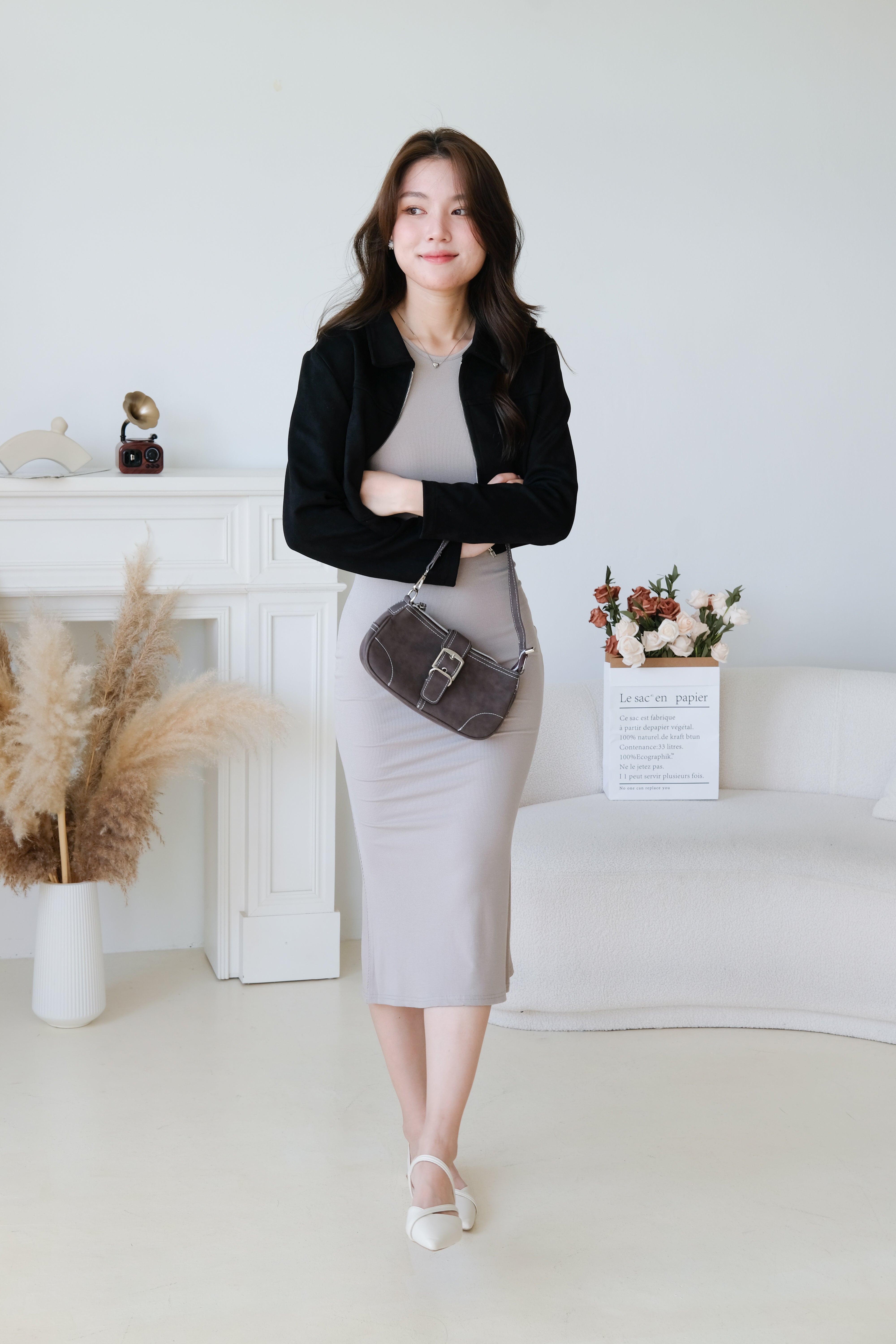 Stacey High Neck Bodycon Maxi Dress (Pastel Grey)