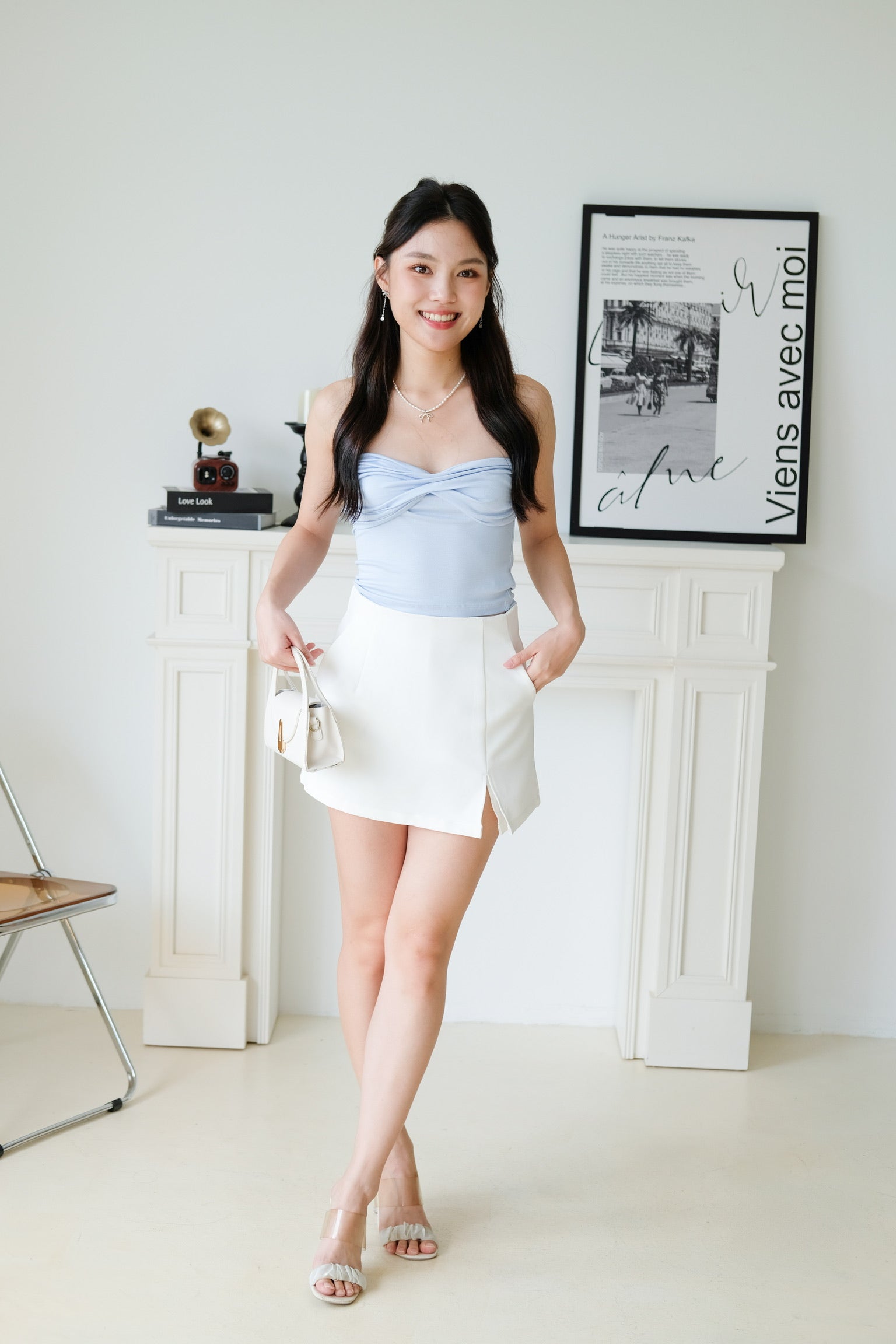 Naomi Twist Cotton Tube Top (Baby Blue)