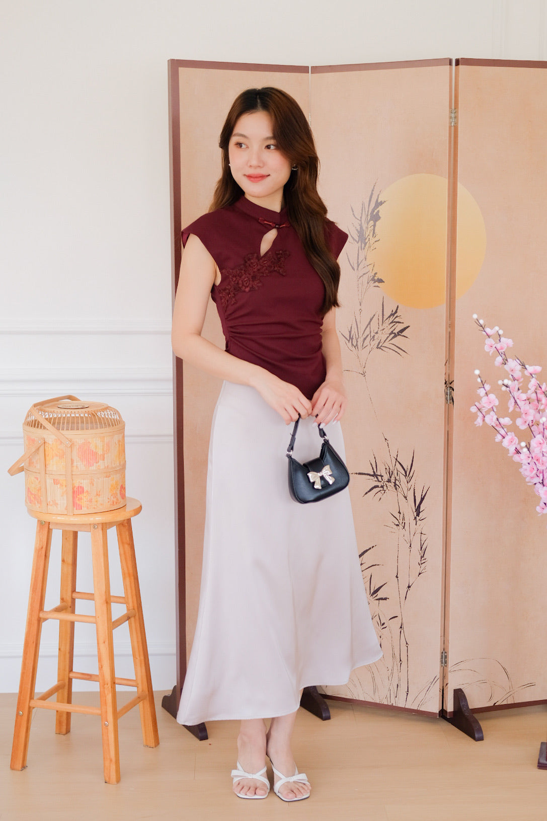 安逸 An Yi Basic Ruched Crop Top (Dark Red)