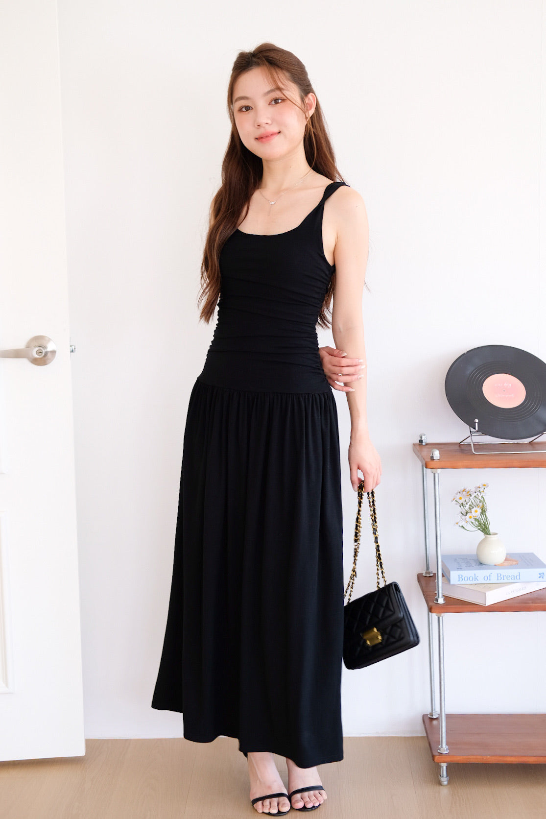 Rosalyn Scoop Ruched Maxi Dress (Black)