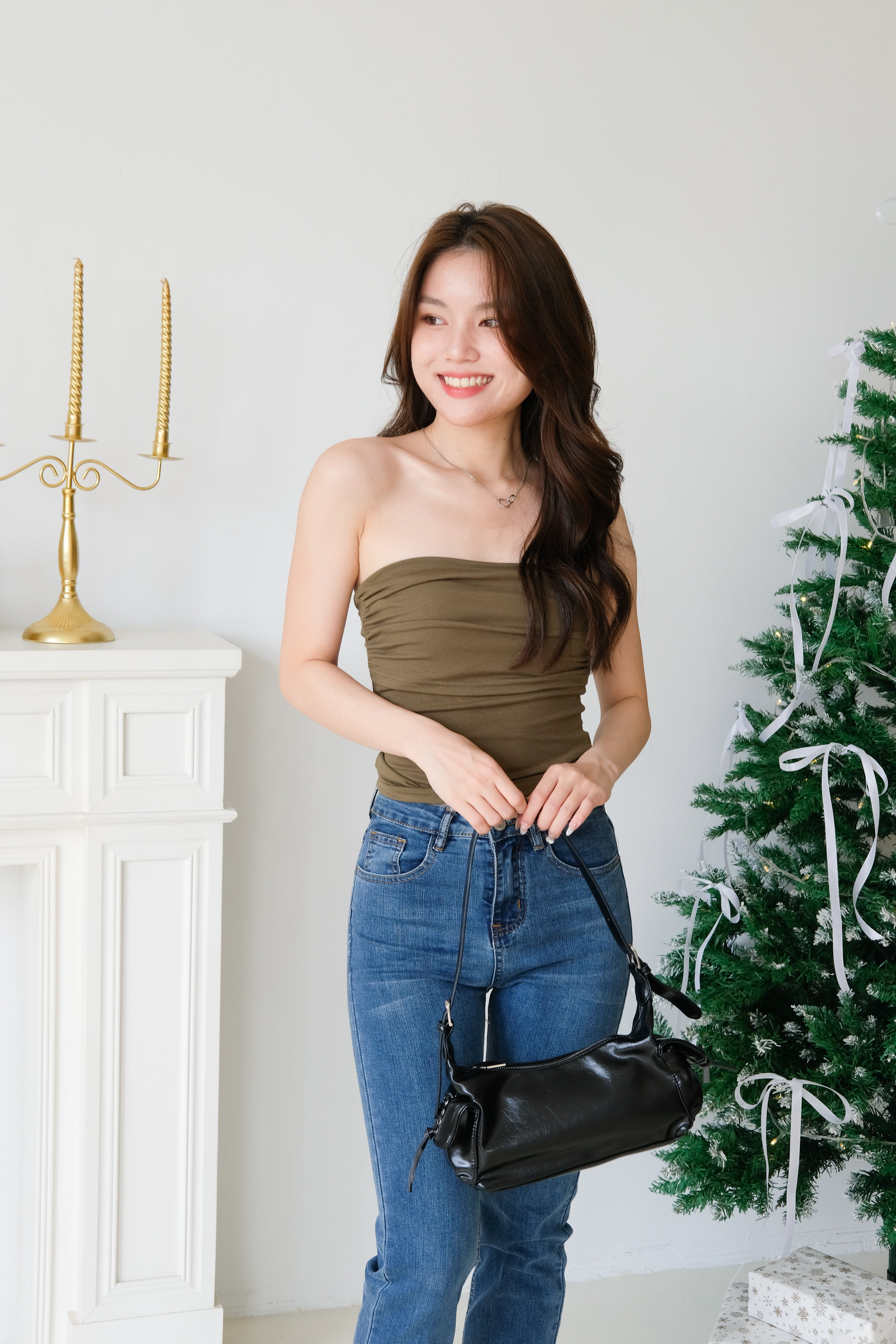 Maxine Tube Ruched Top (Olive)