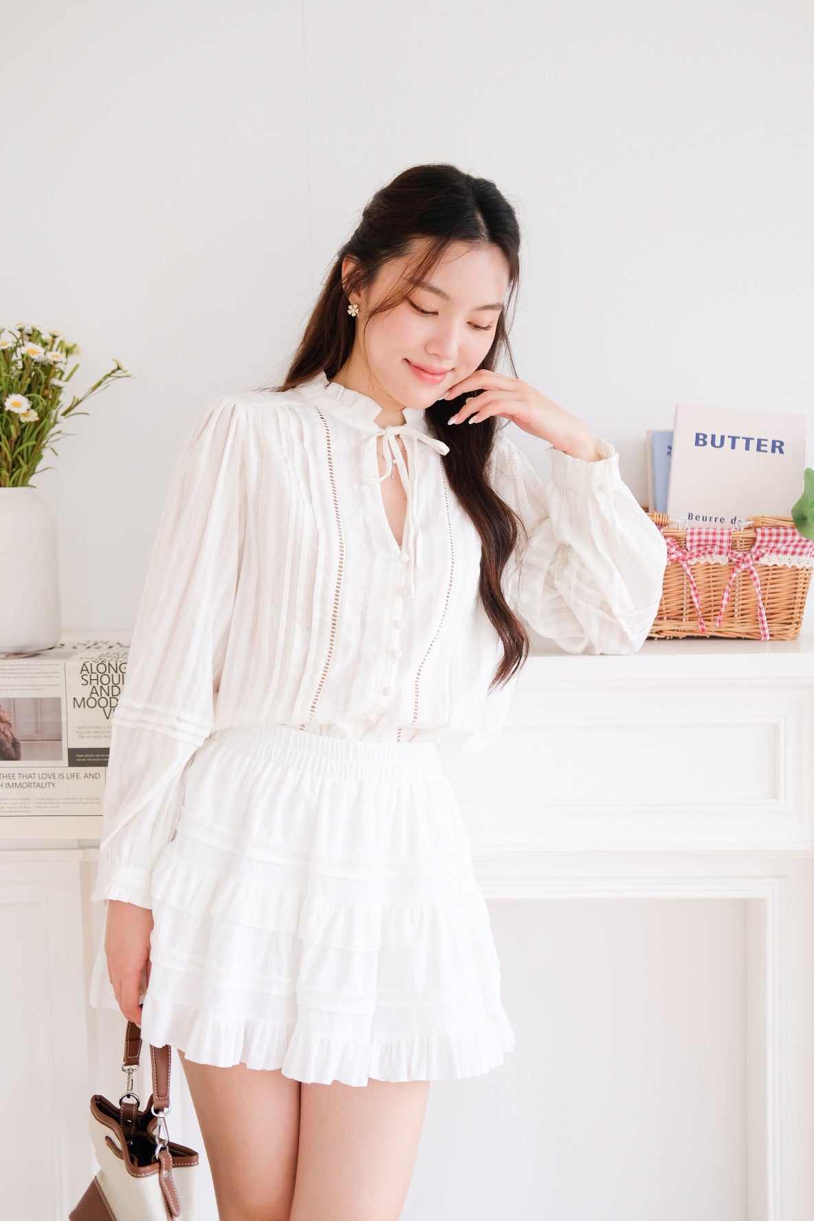 Solea Boho Pleated Blouse (Cream)