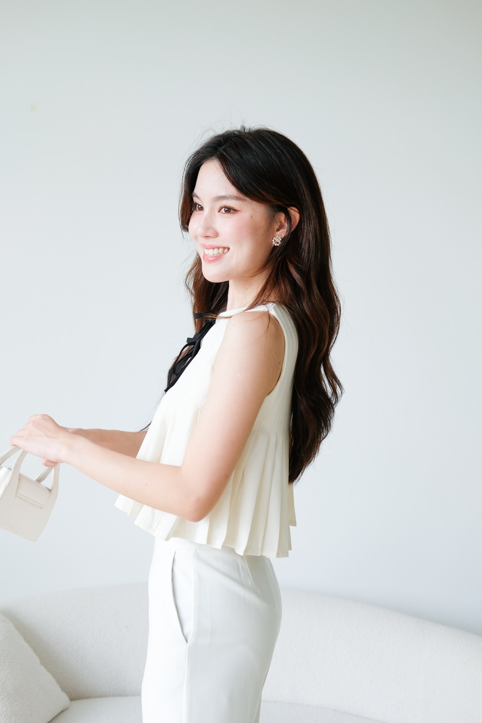 Chantell Pleated Babydoll Top (Cream)