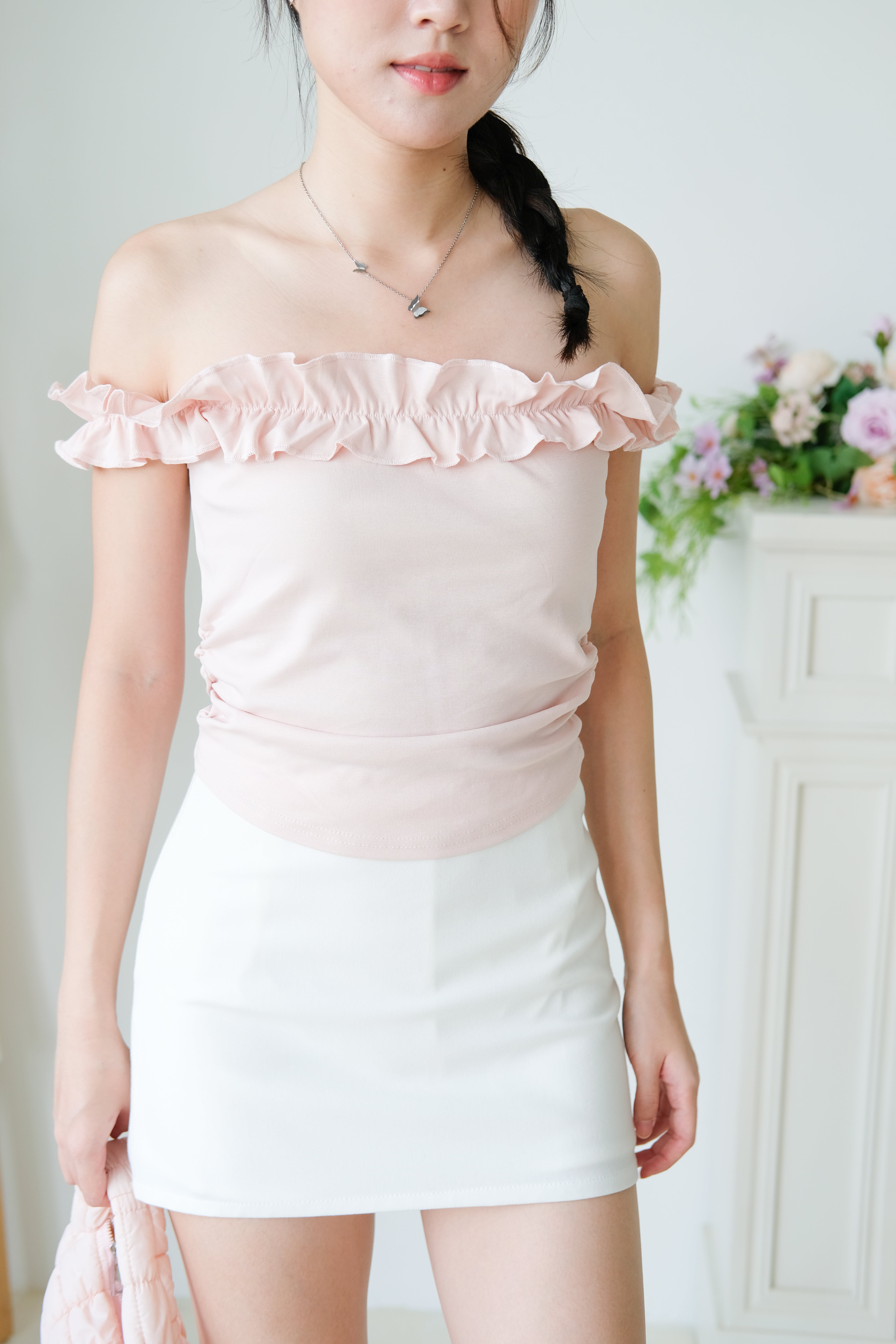 Layla Ruffle Off Shoulder (Light Pink)