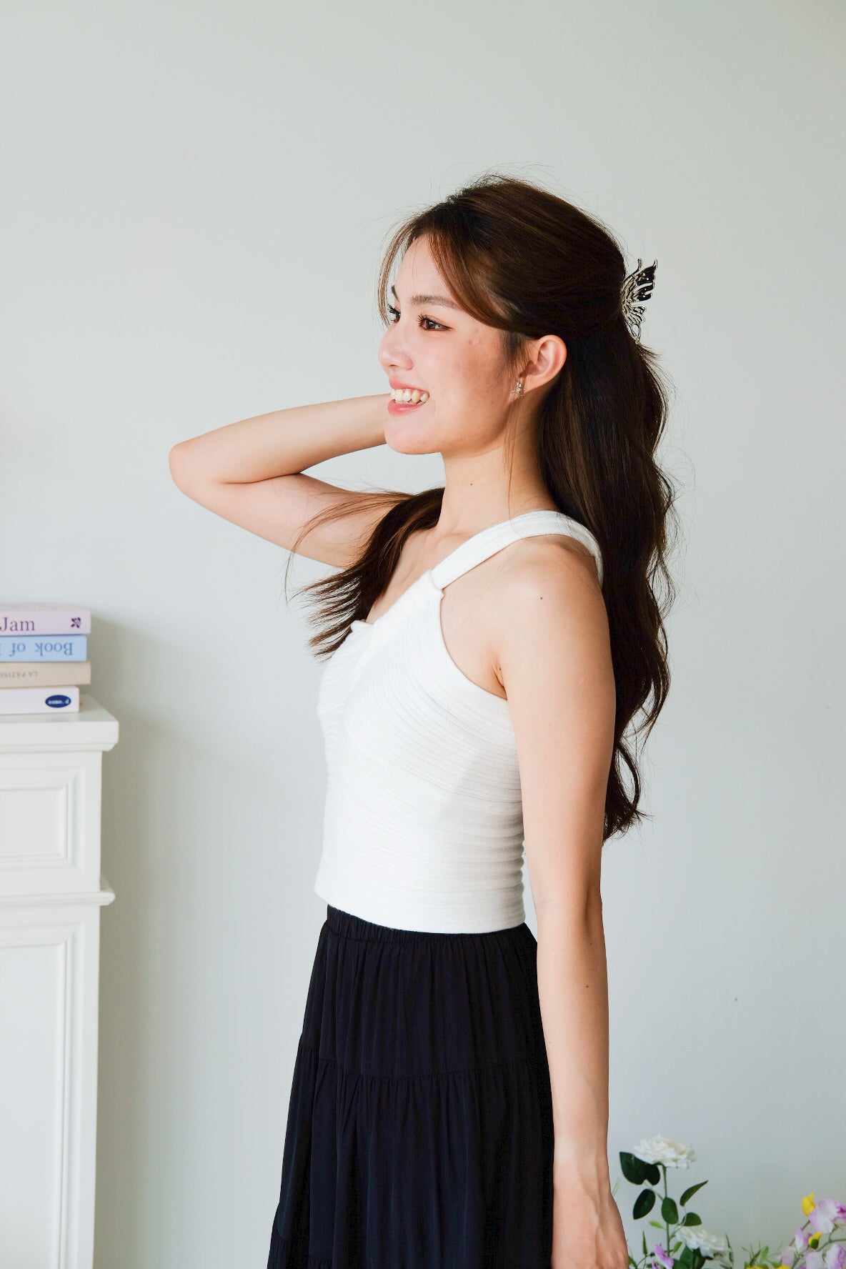Dillon Knit Toga Crop Top (White)