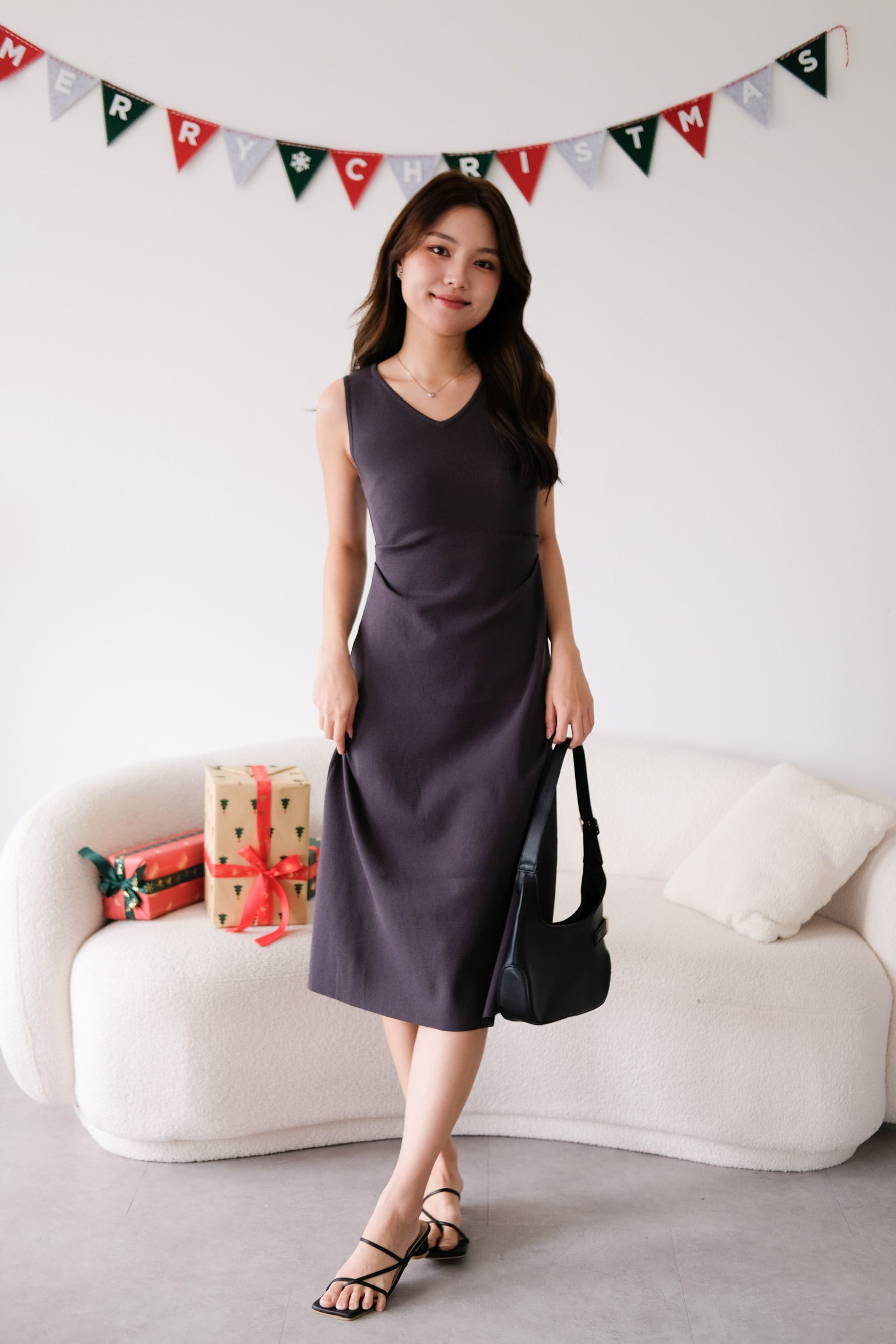 Roxanne Knit Comfy Midaxi Dress (Dark Grey)