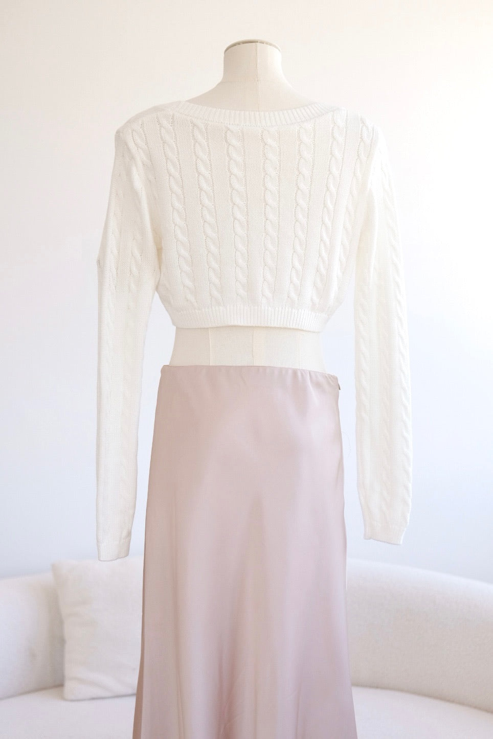 White Knit Long Sleeves Button Top