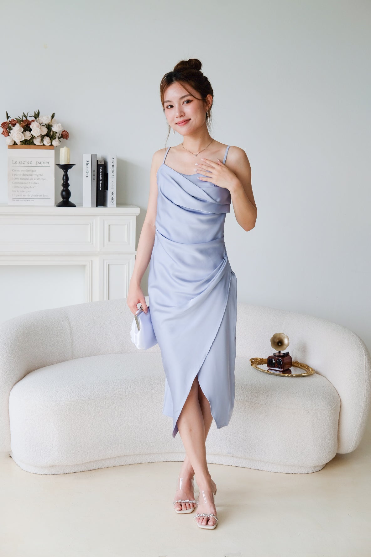 Ella Satin Dinner Dress (Cool Blue)