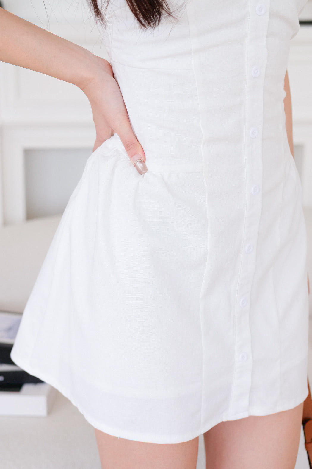 Hathaway Collared Ruched Dress (White)