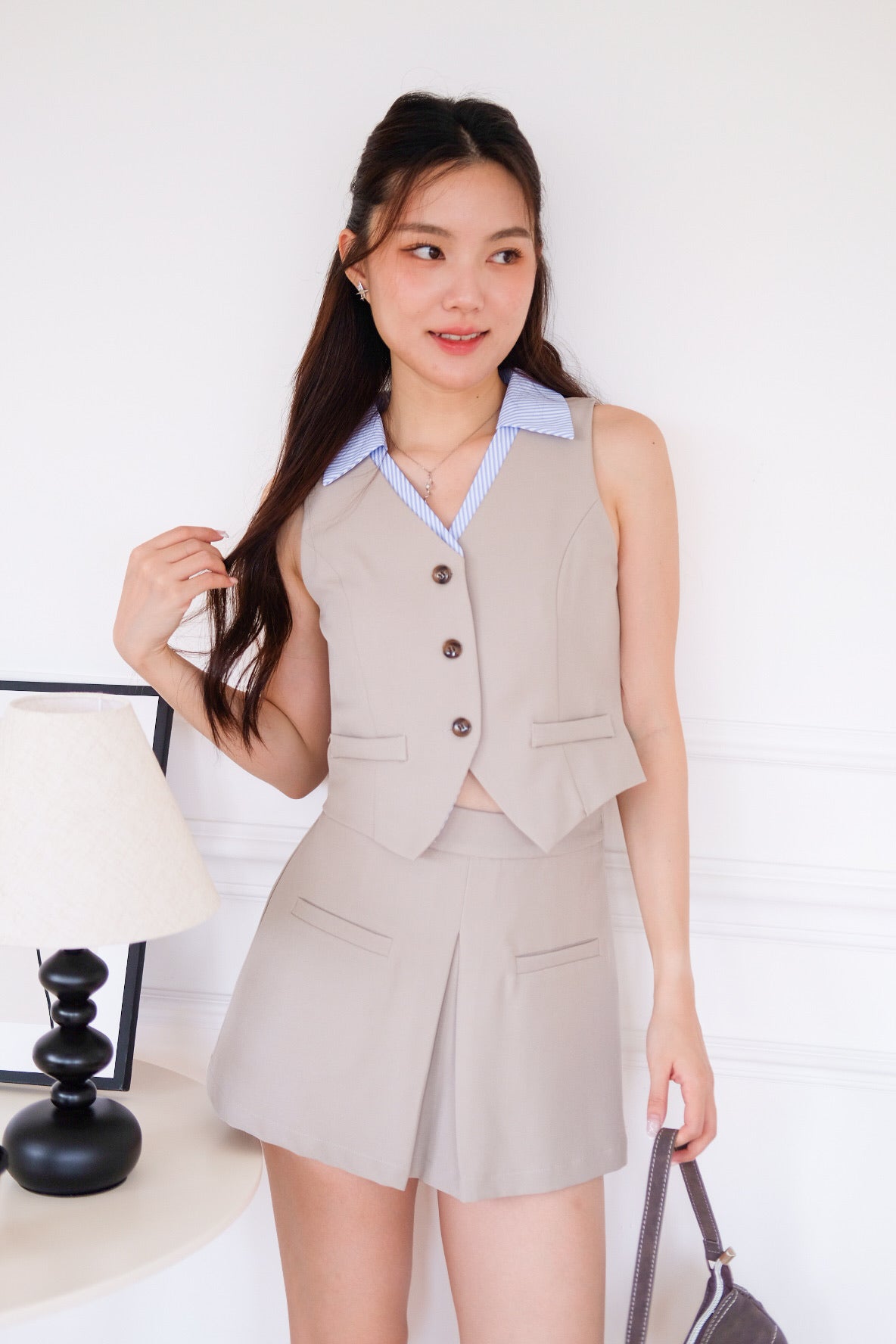 Mercer Tailored Contrast Vest Set (Sand Beige)