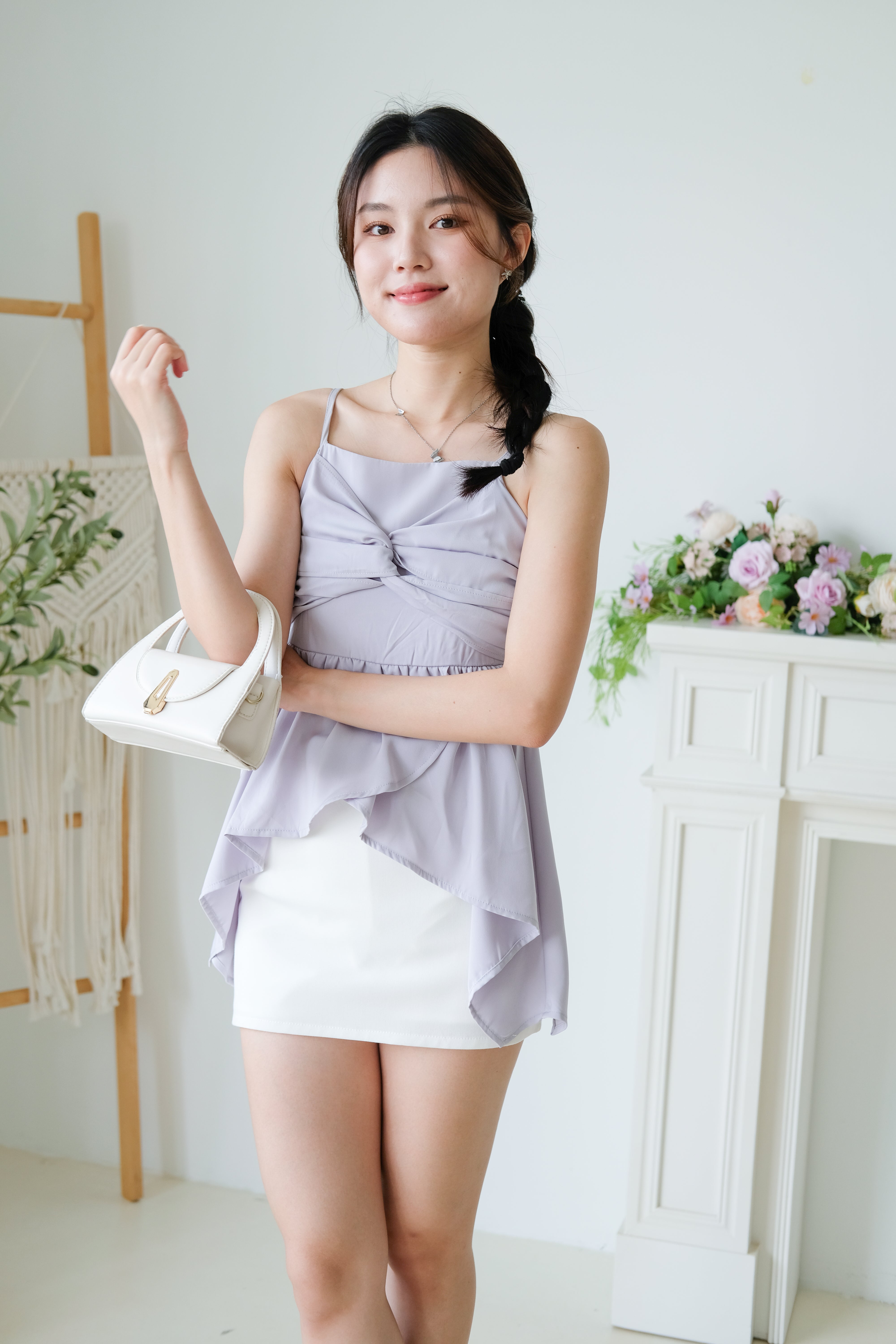 Natalie Twist Ruffle Asymmetrical Top (Dusty Purple)