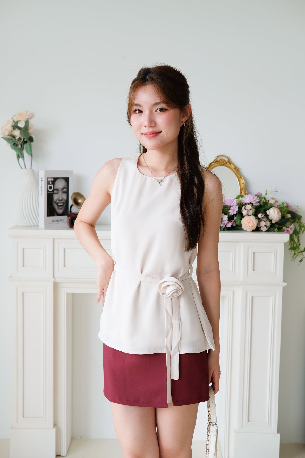 Rosina Chiffon Flare Top (Beige)
