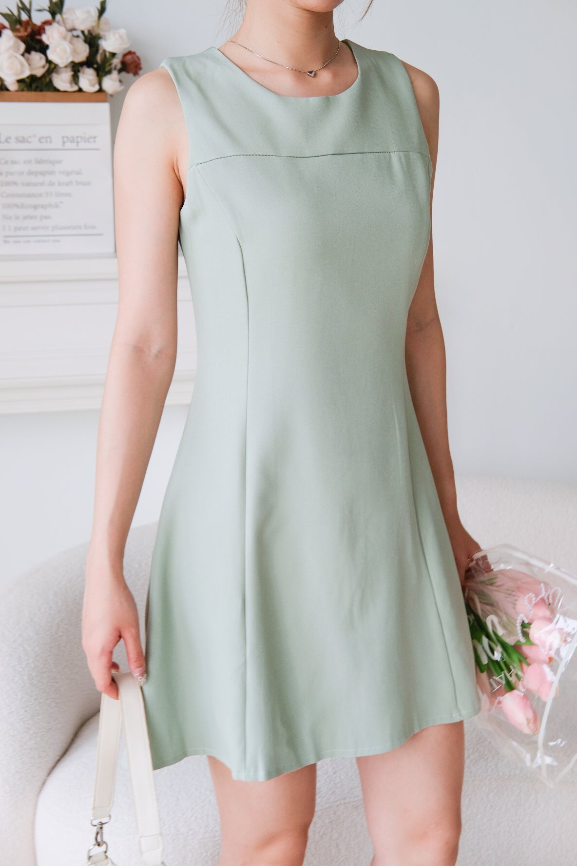 Yuna Classic A Line Dress (Avocado Green)