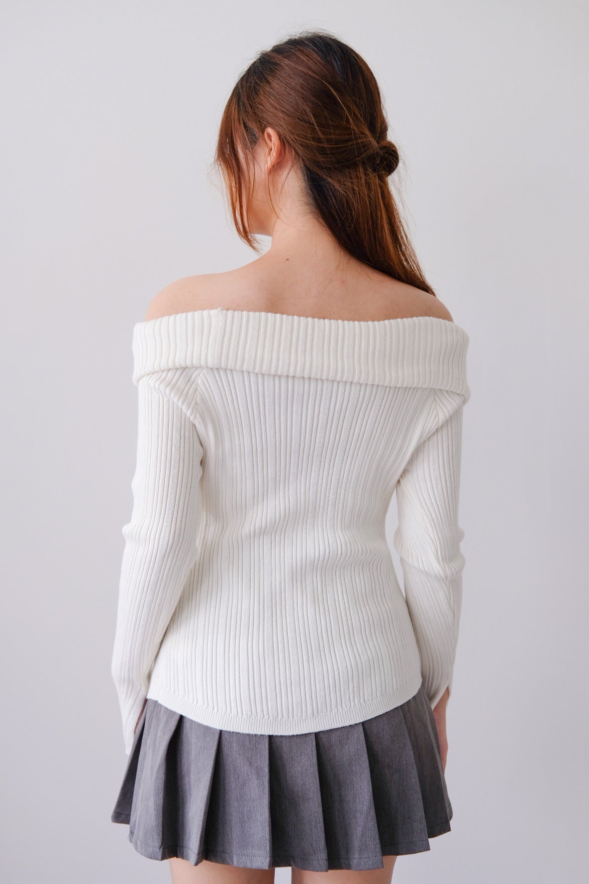 White Off-Shoulder Knit Top