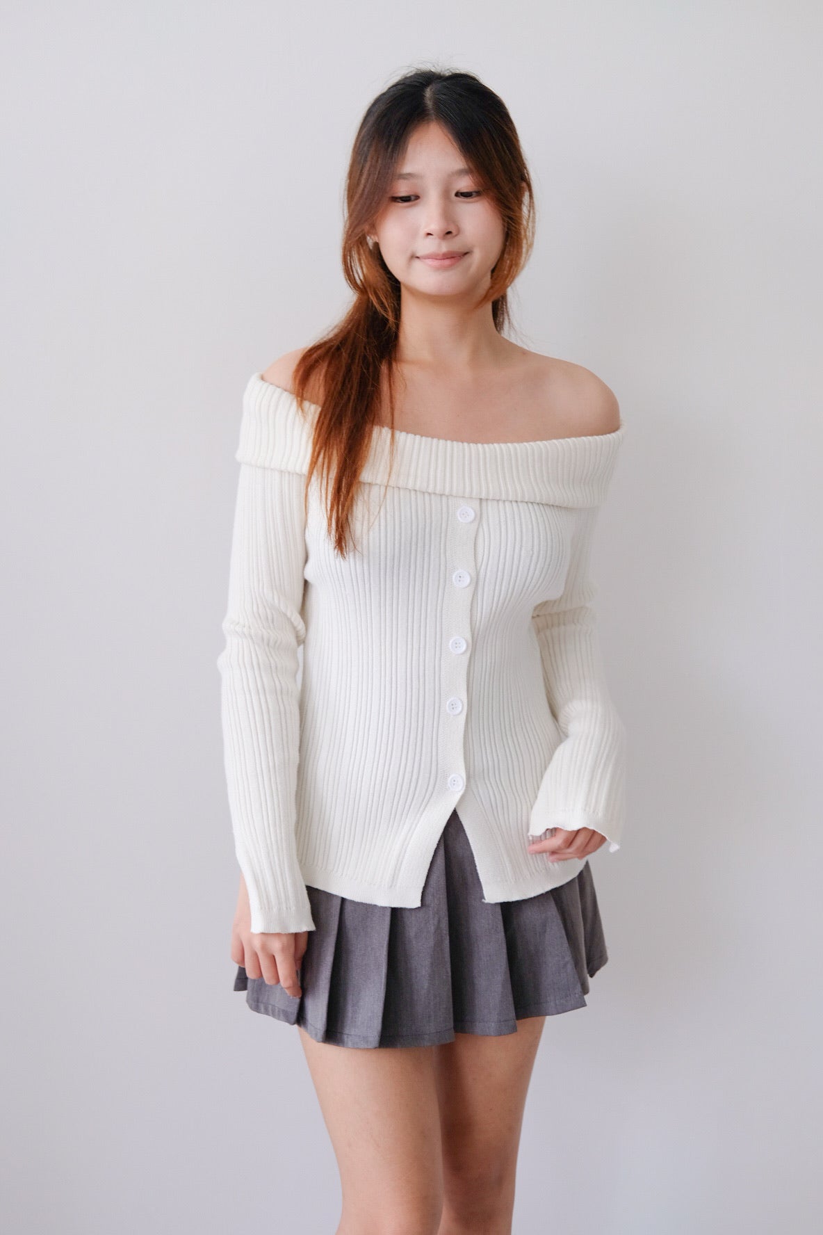 White Off-Shoulder Knit Top