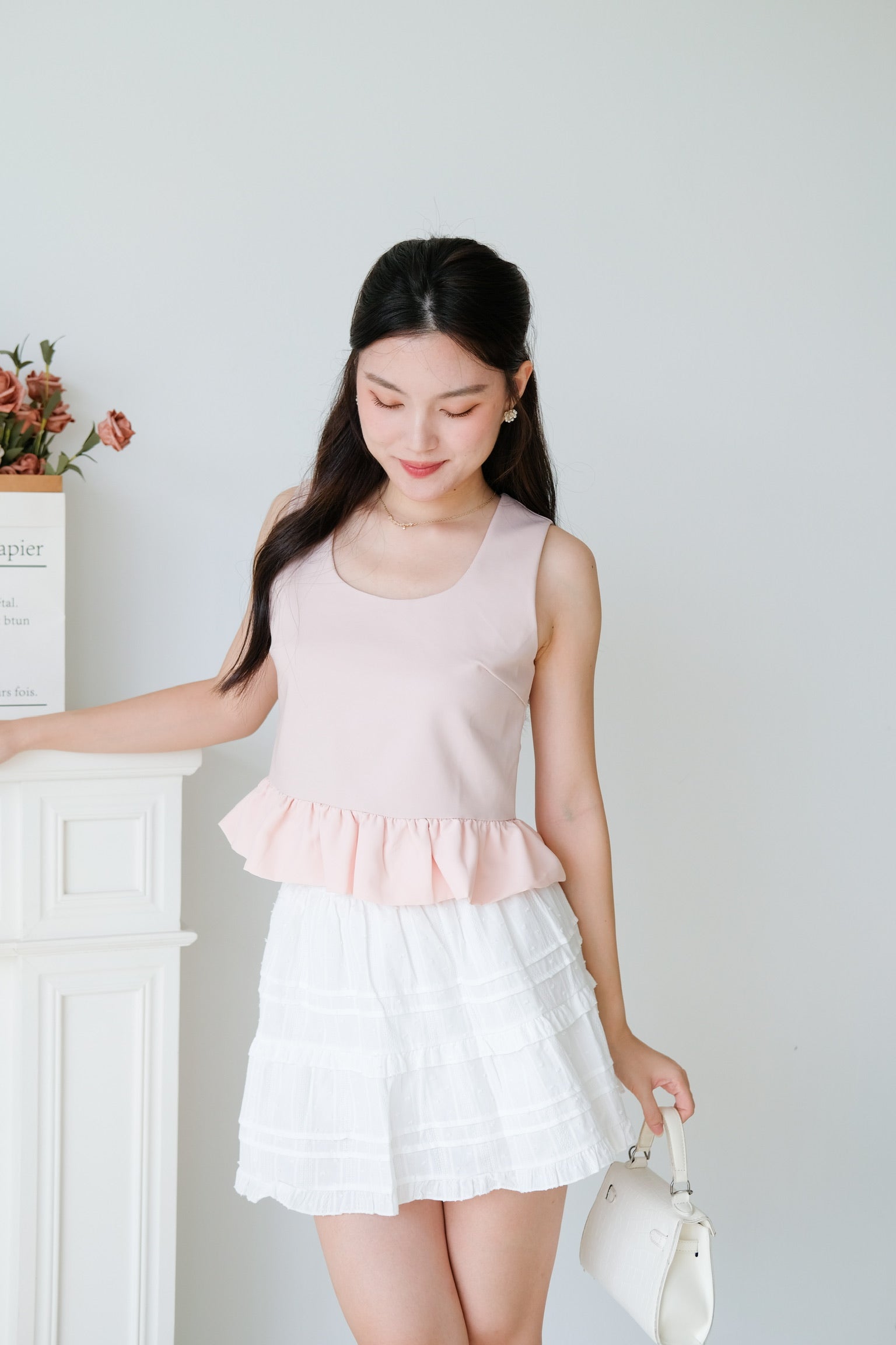 Vivara Ruffle Peplum Crop (Baby Pink)