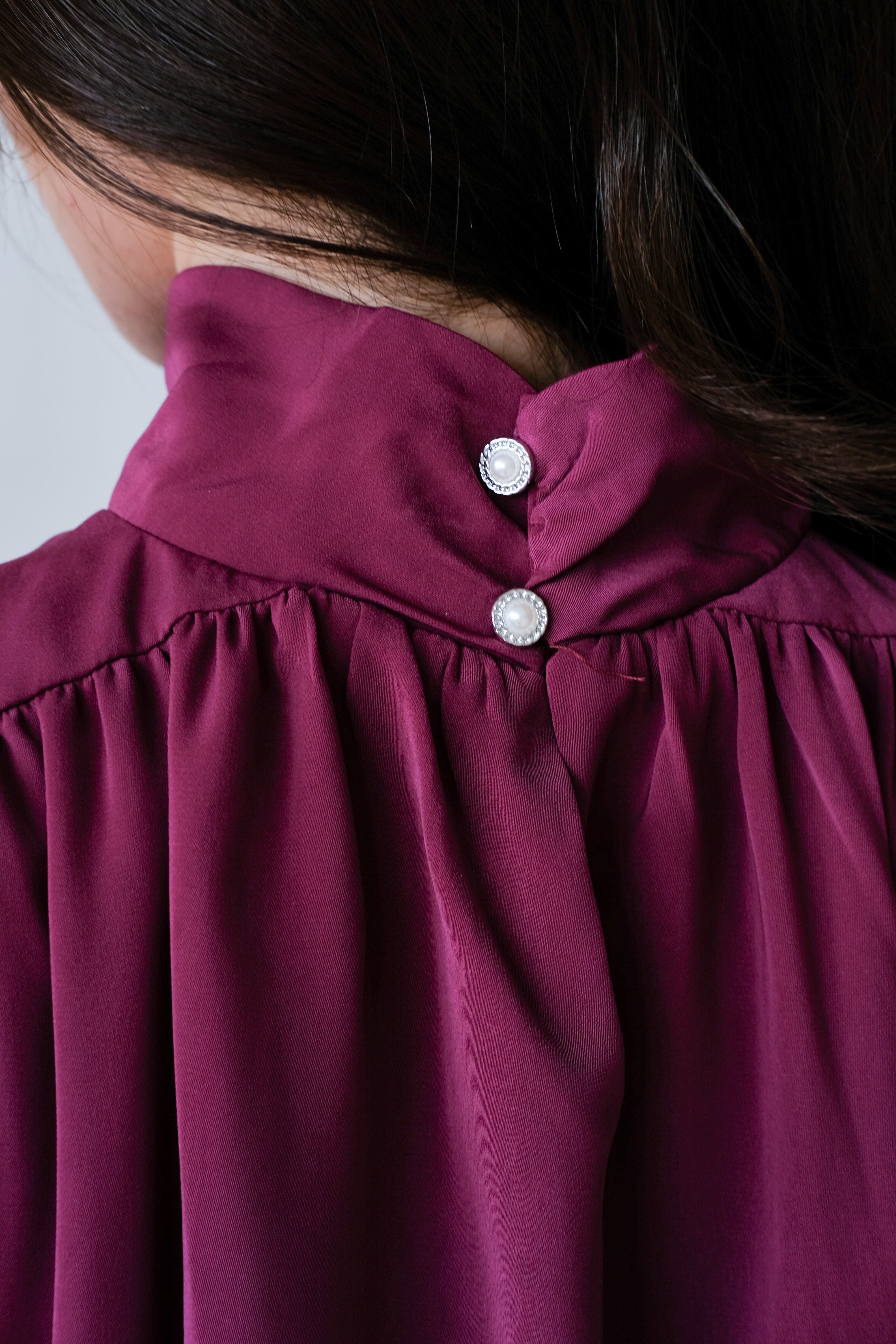 Gabine High Neck Ruched Top (Wine)