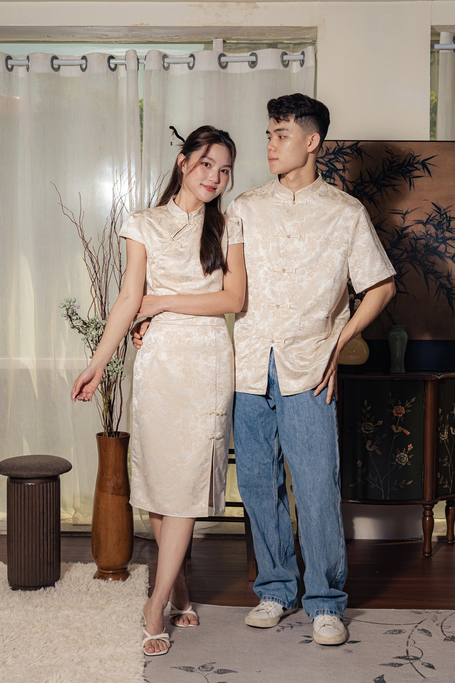 冰清玉洁 Jade Sleeved Samfu (Beige Cream)