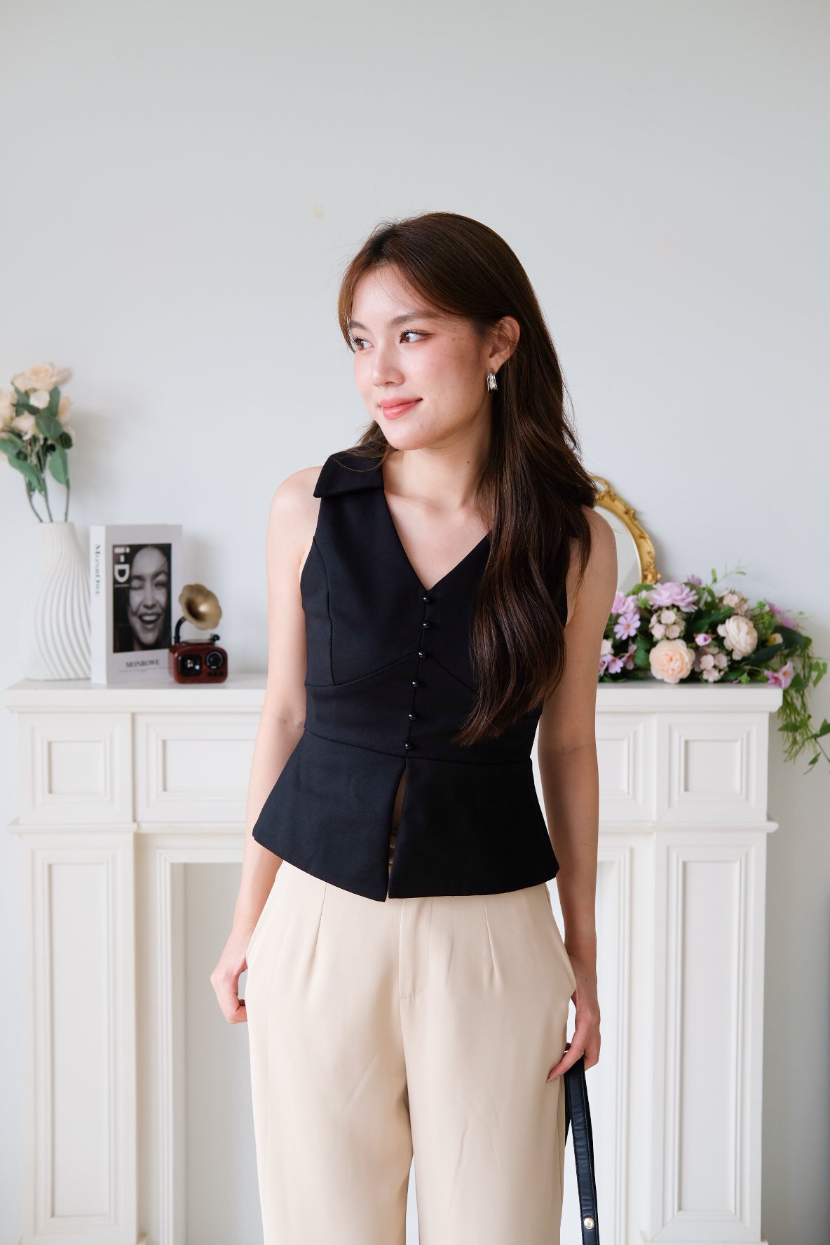 Faustine Collared Work Top (Black)