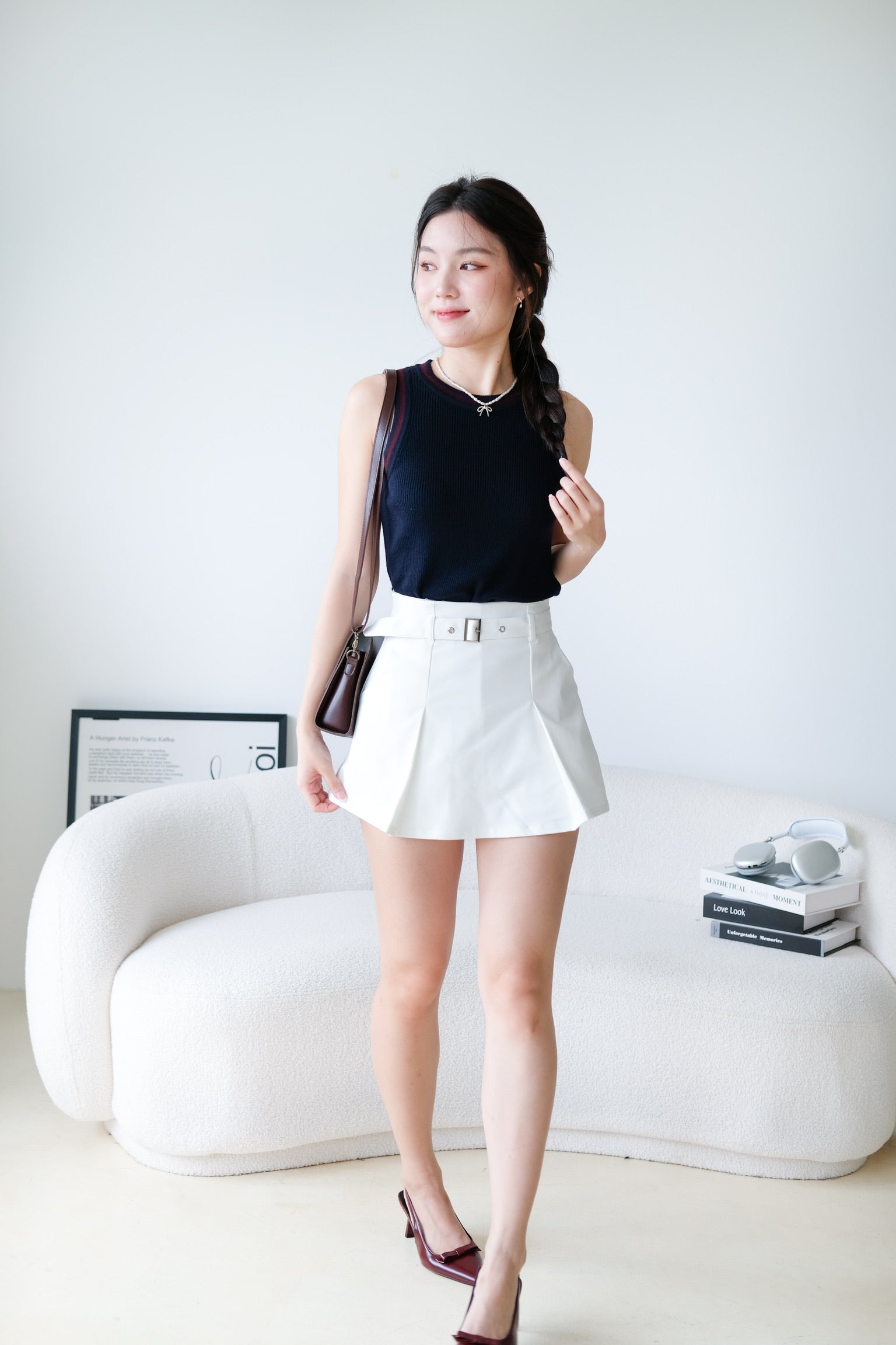 Kyara Contrast Knit Tank Top (Navy Blue)
